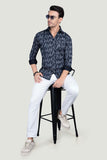 Gibson Navy Blue Cotton Printed Shirt