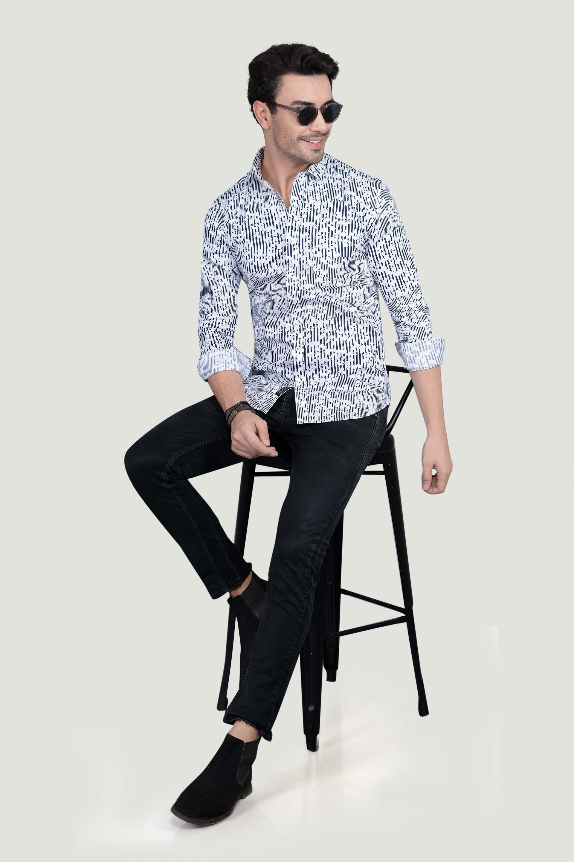 Maxim Blue Cotton Floral Printed Shirt