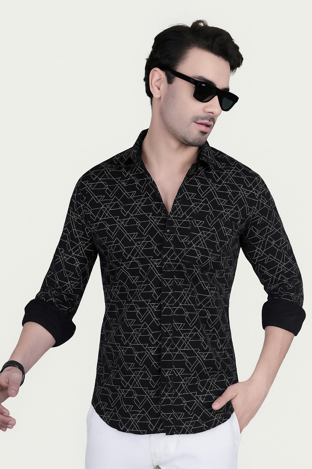 Stefan Black Cotton Printed Shirt