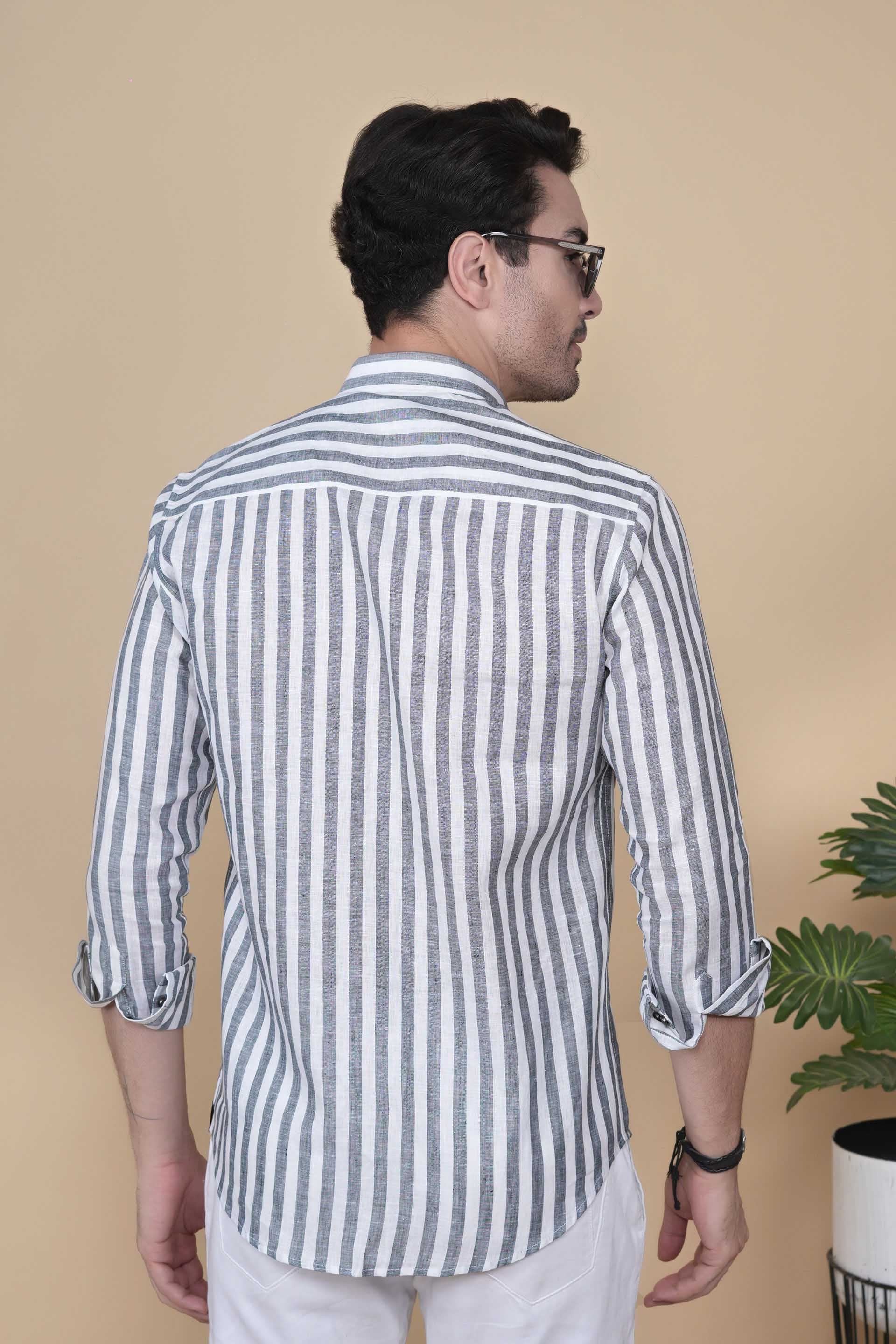 Danylo Grey Linen Striped Shirt