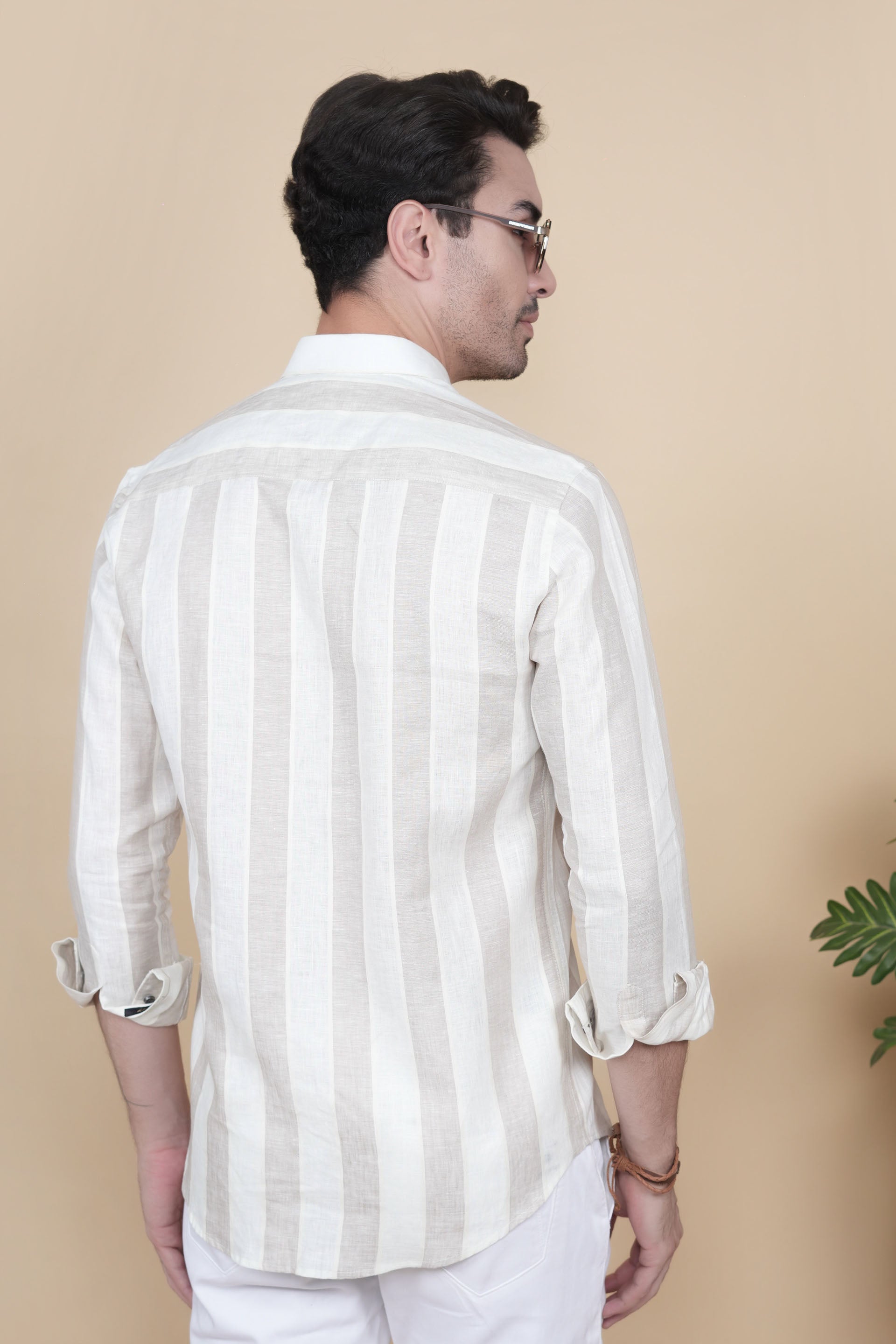 Jerzy Cream Linen Striped Shirt