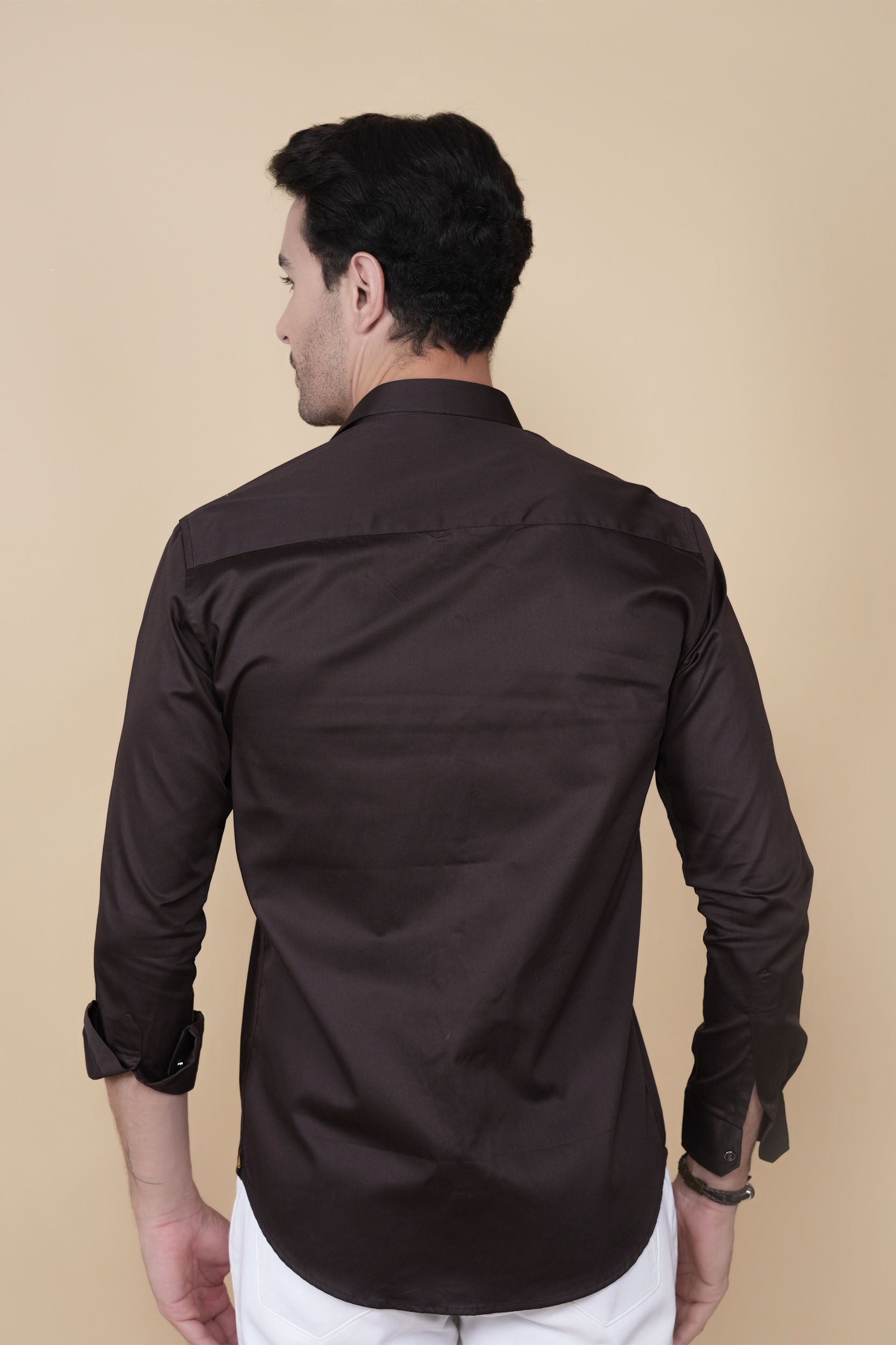Sami Brown Cotton Horse Print Solid Shirt