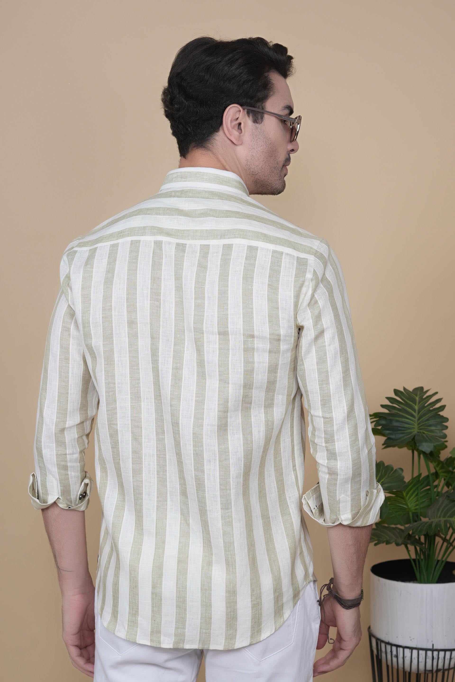 Aksel Cream Linen Striped Shirt