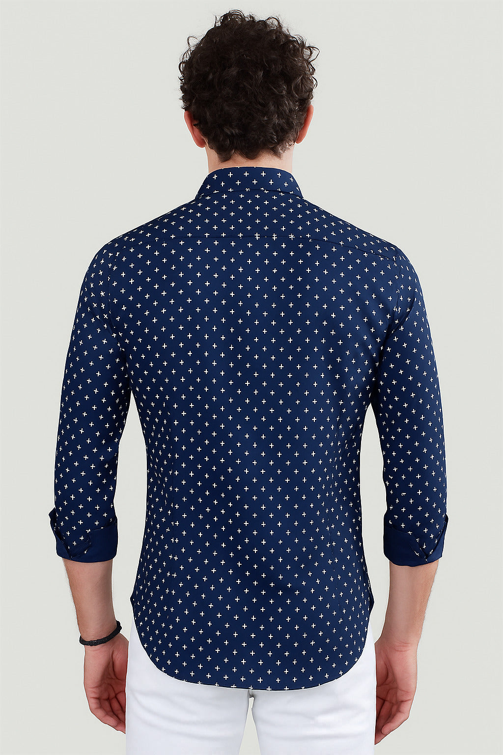 Platon Navy Blue Cotton Printed Shirt