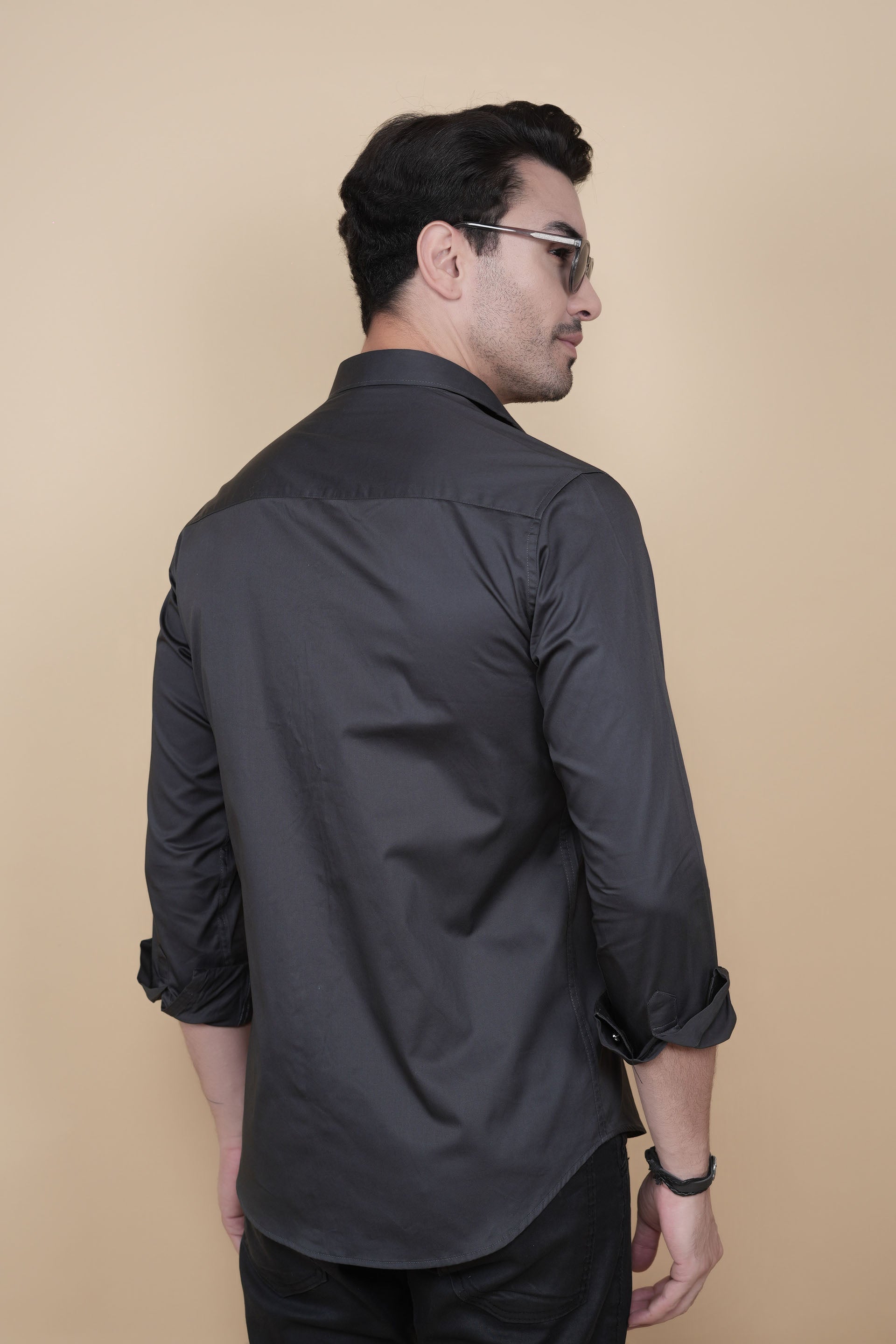 Matej Grey Cotton Solid Embroidery Shirt