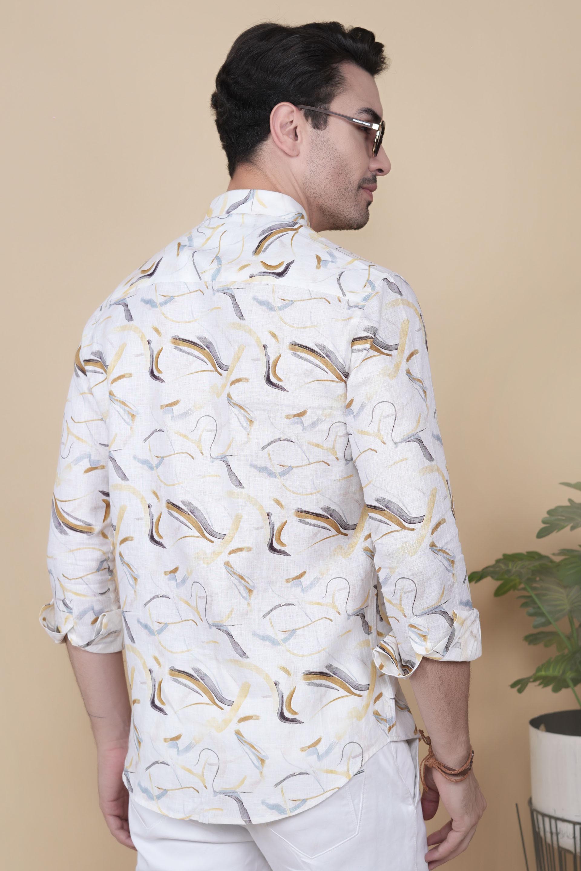 Odor White Linen Printed Shirt