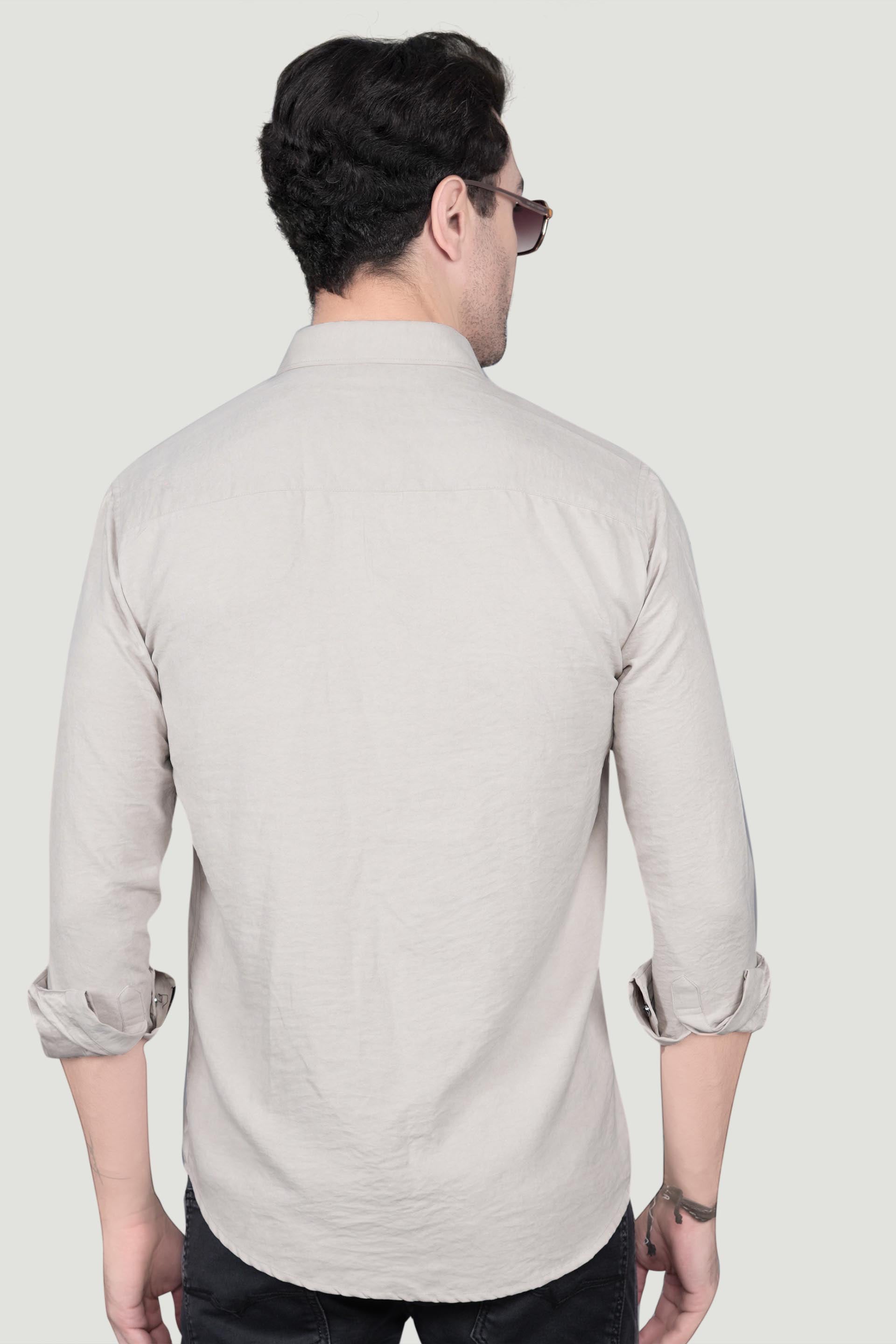 Abel Cream Suede Double Pocket Solid Shirt