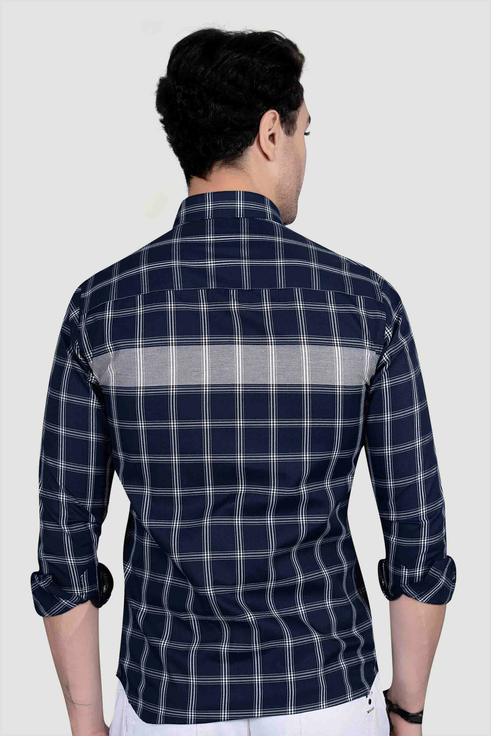 Nelson Navy Blue Cotton Checked Shirt