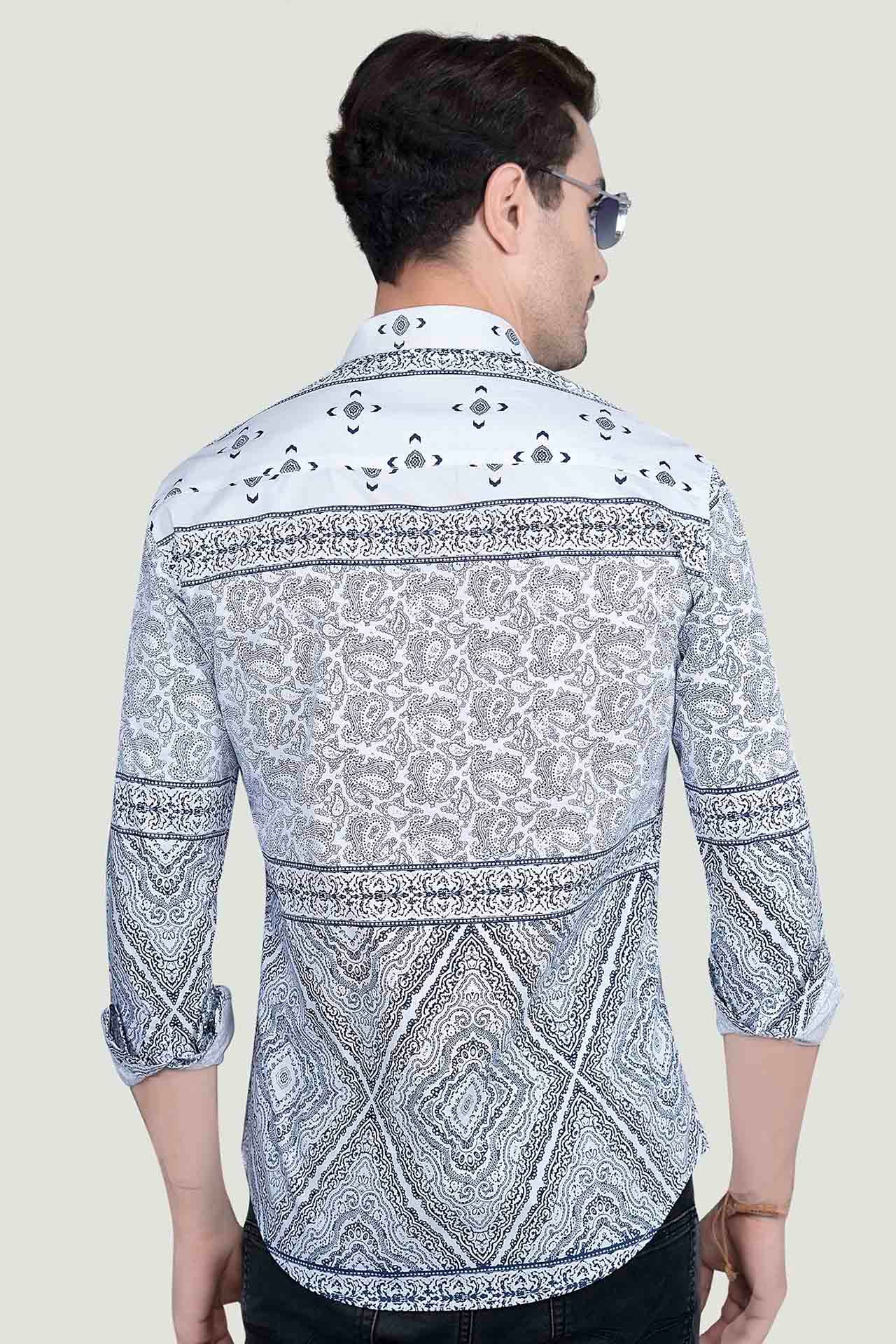 Jacques White Cotton Printed Shirt