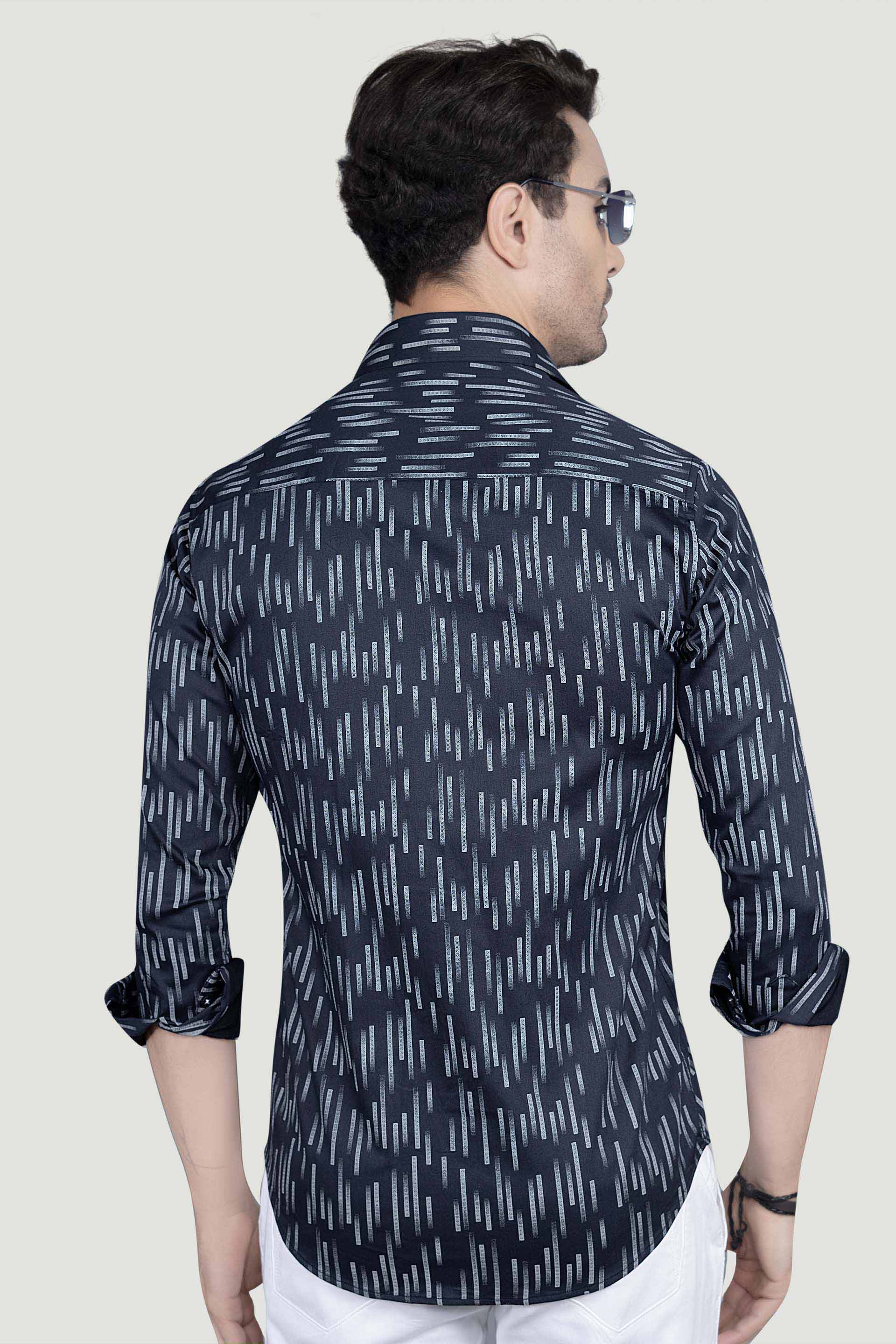 Gibson Navy Blue Cotton Printed Shirt