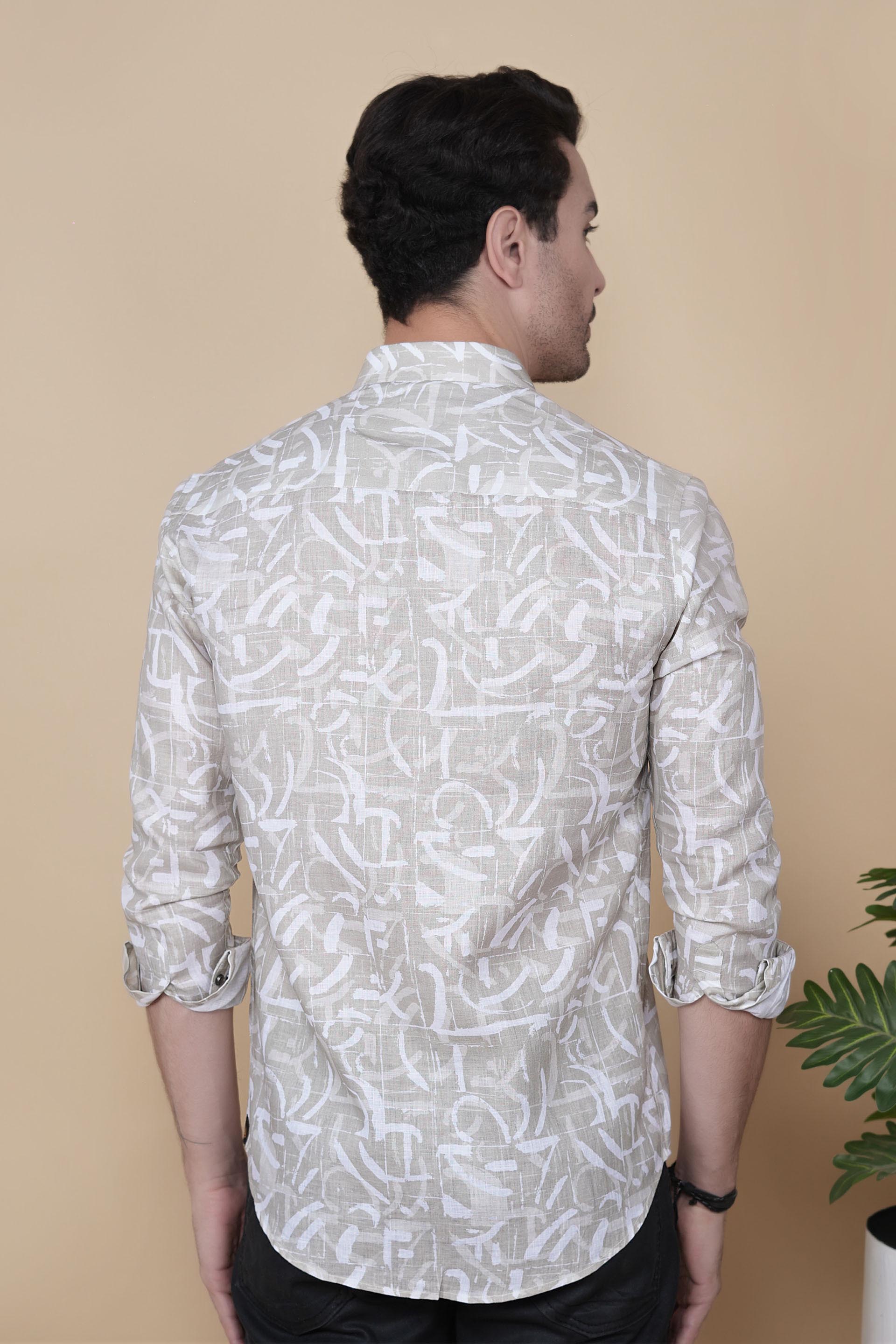 Emre Cream Linen Printed Shirt