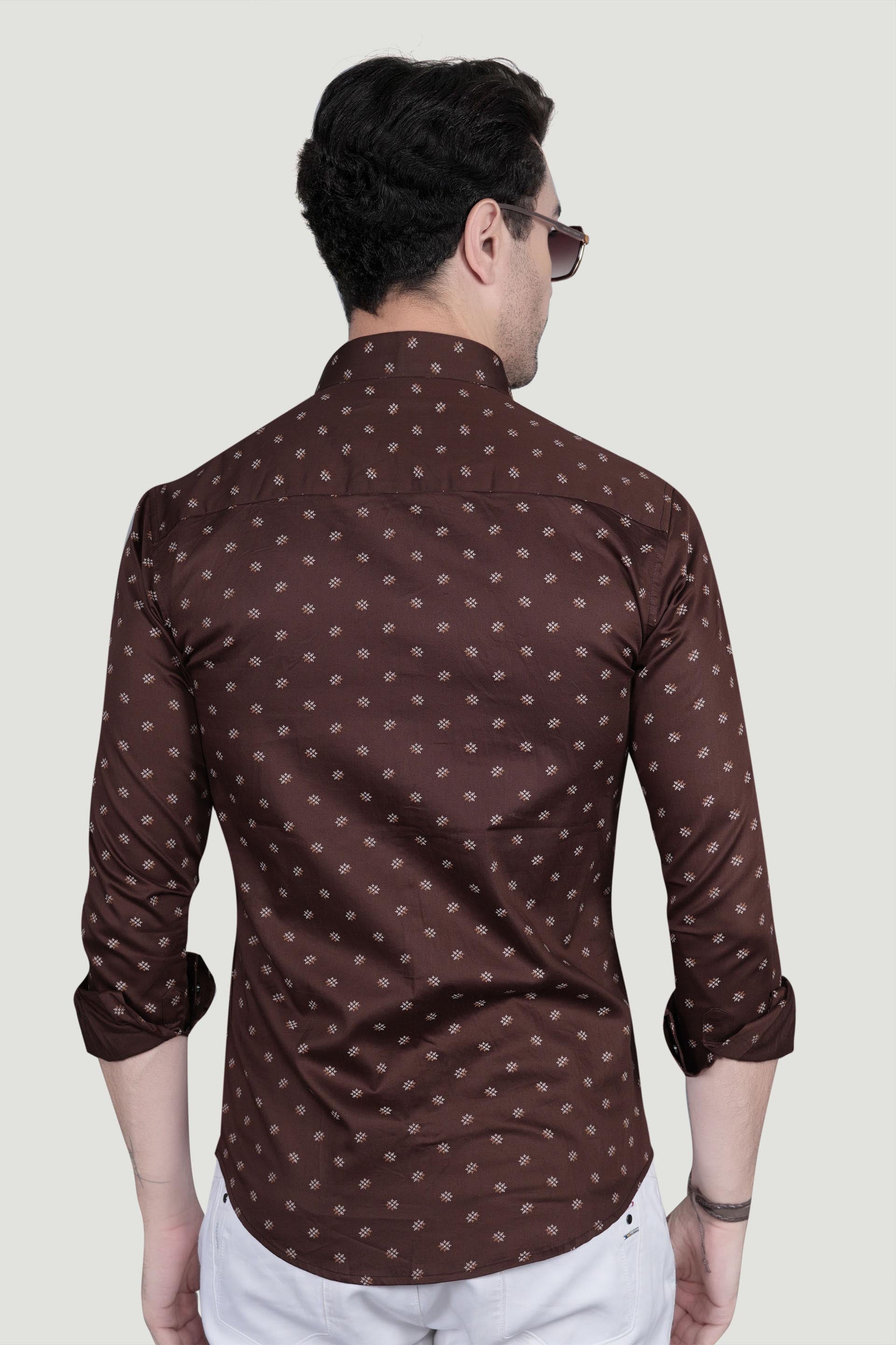 Stefan Brown Cotton Printed Shirt