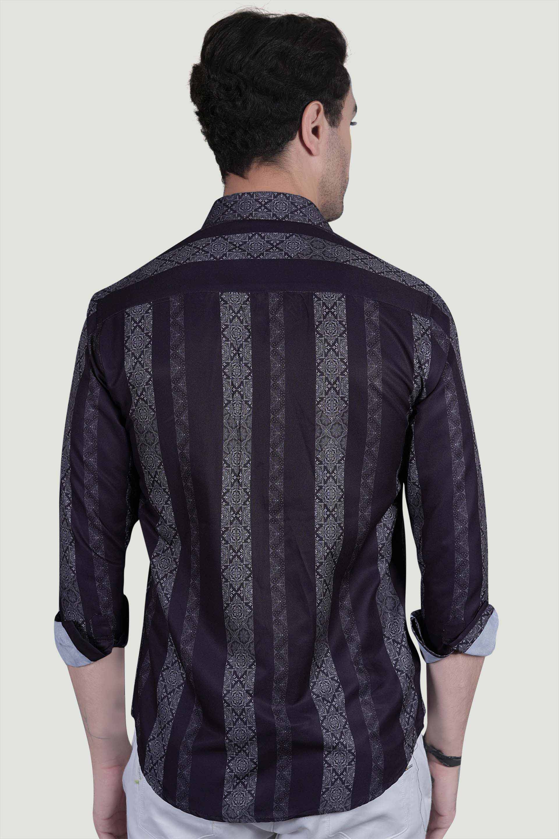 Roman Navy Blue Striped Printed Shirt