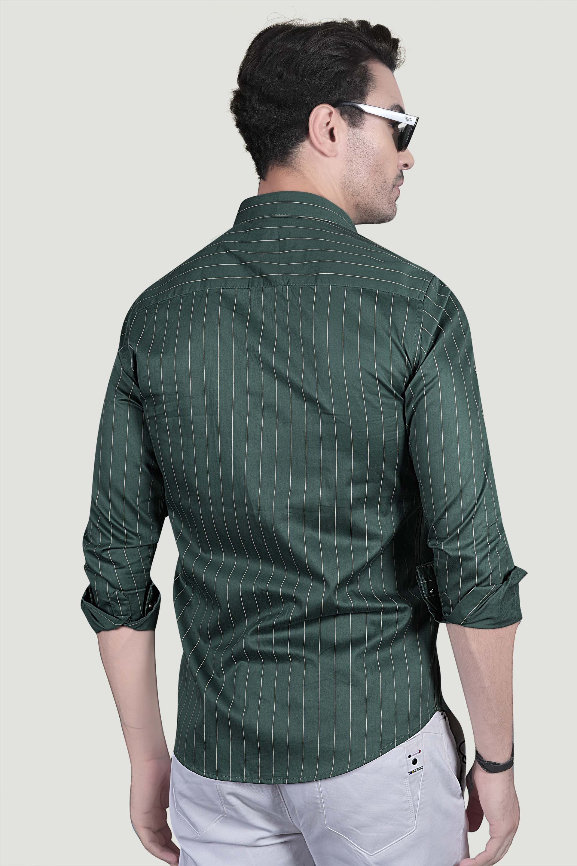 Henrik Green Cotton Striped Shirt