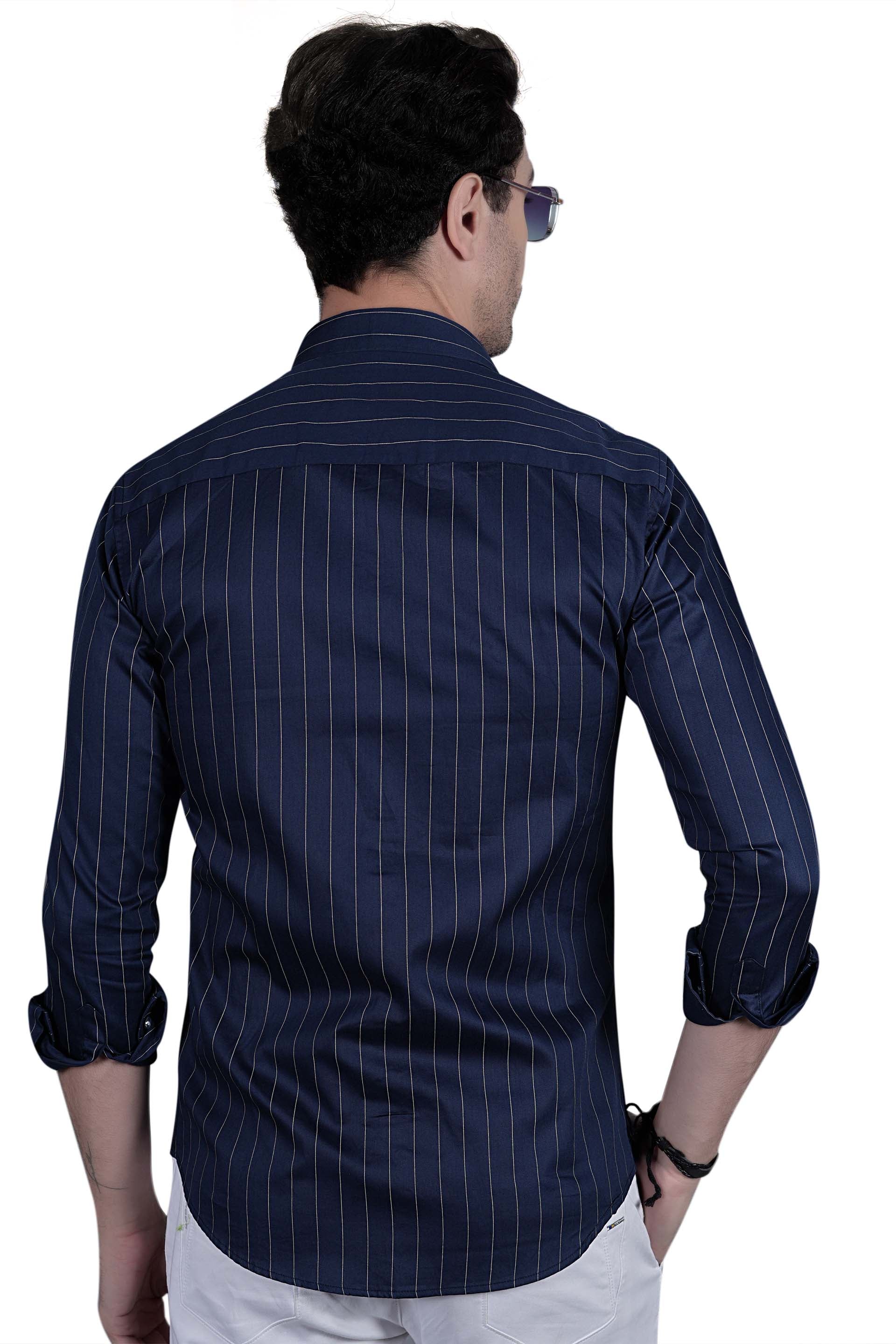 Alvar Navy Blue Cotton Striped Shirt