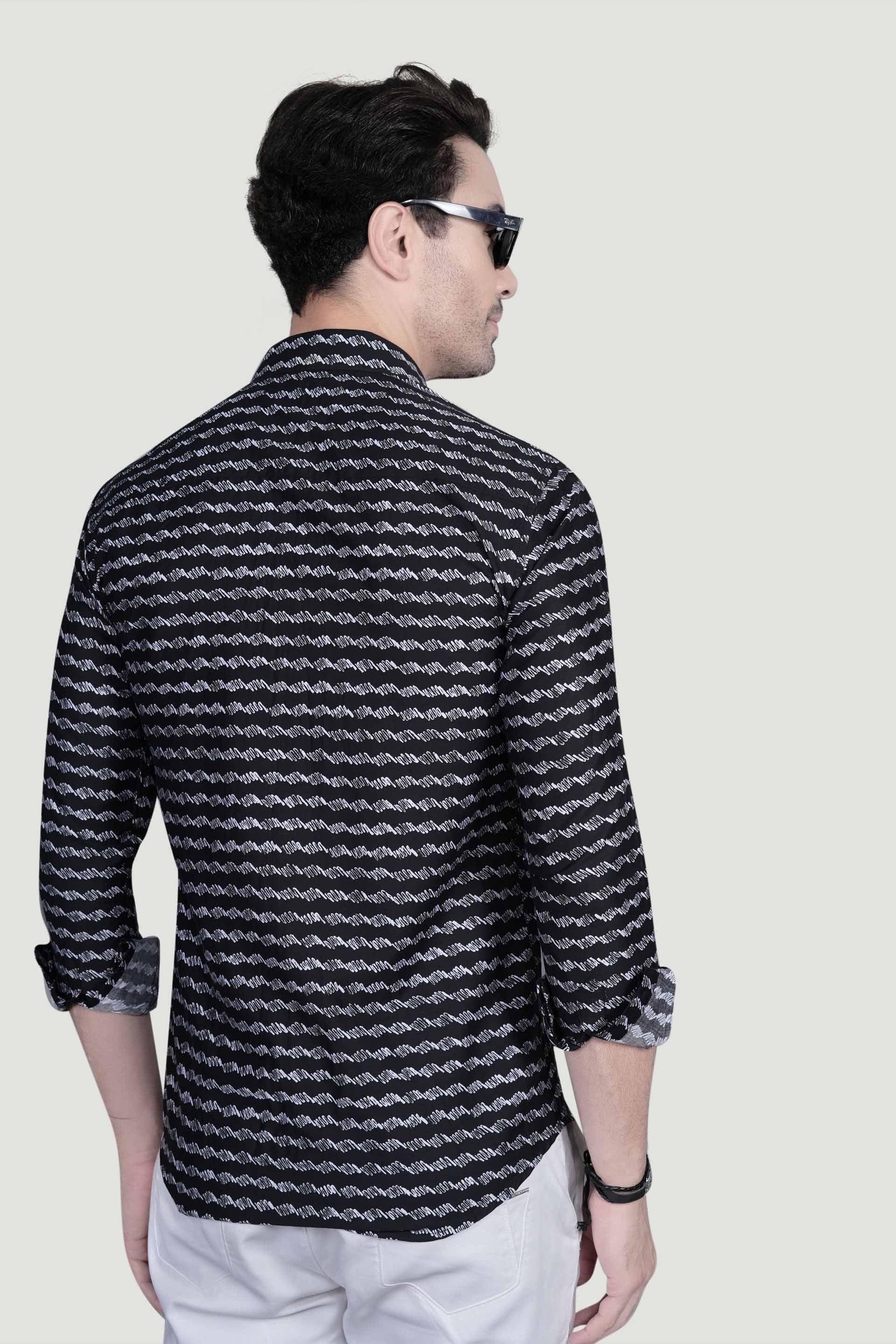 Stian Black Cotton Printed Shirt