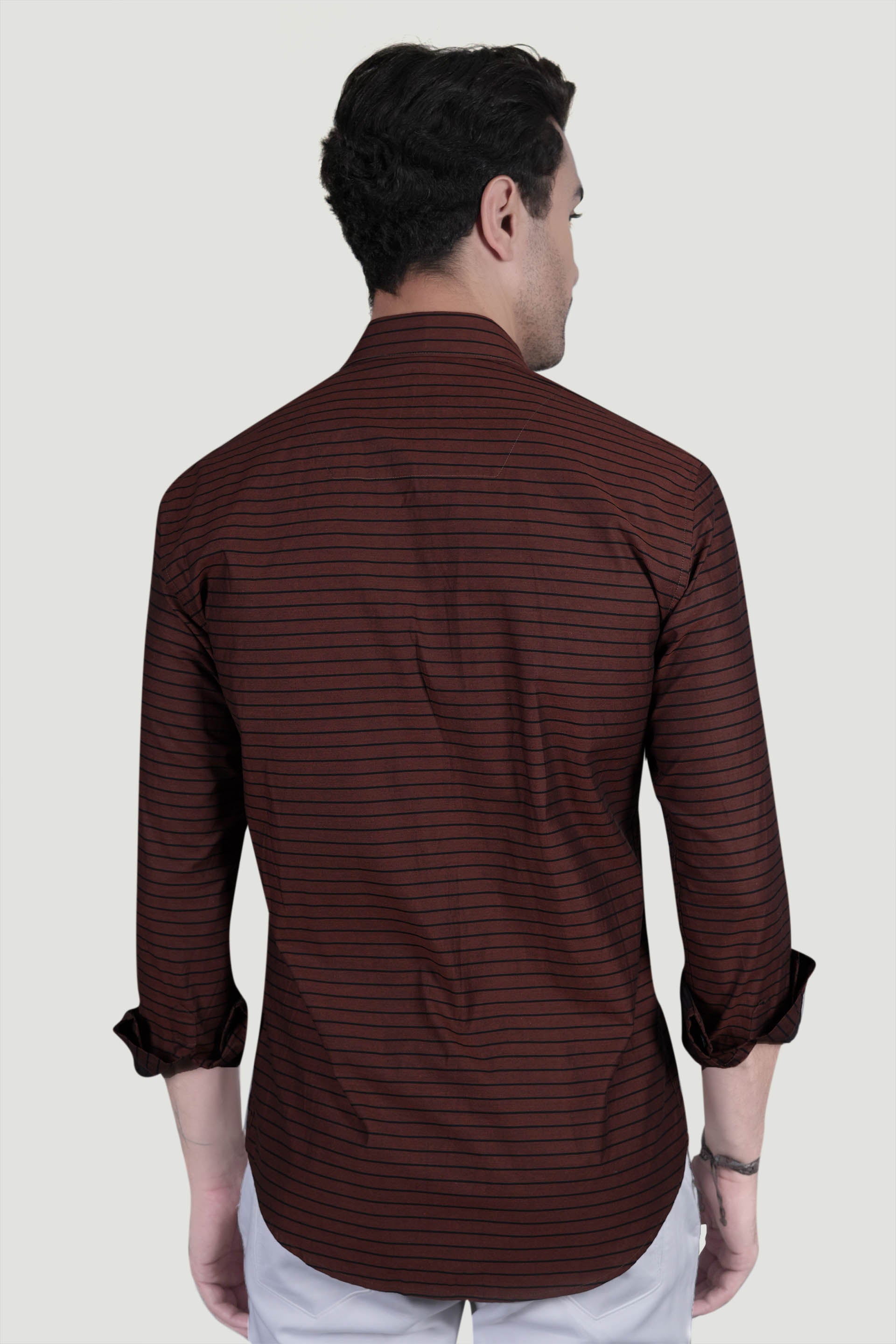 Kian Brown Cotton Striped Shirt