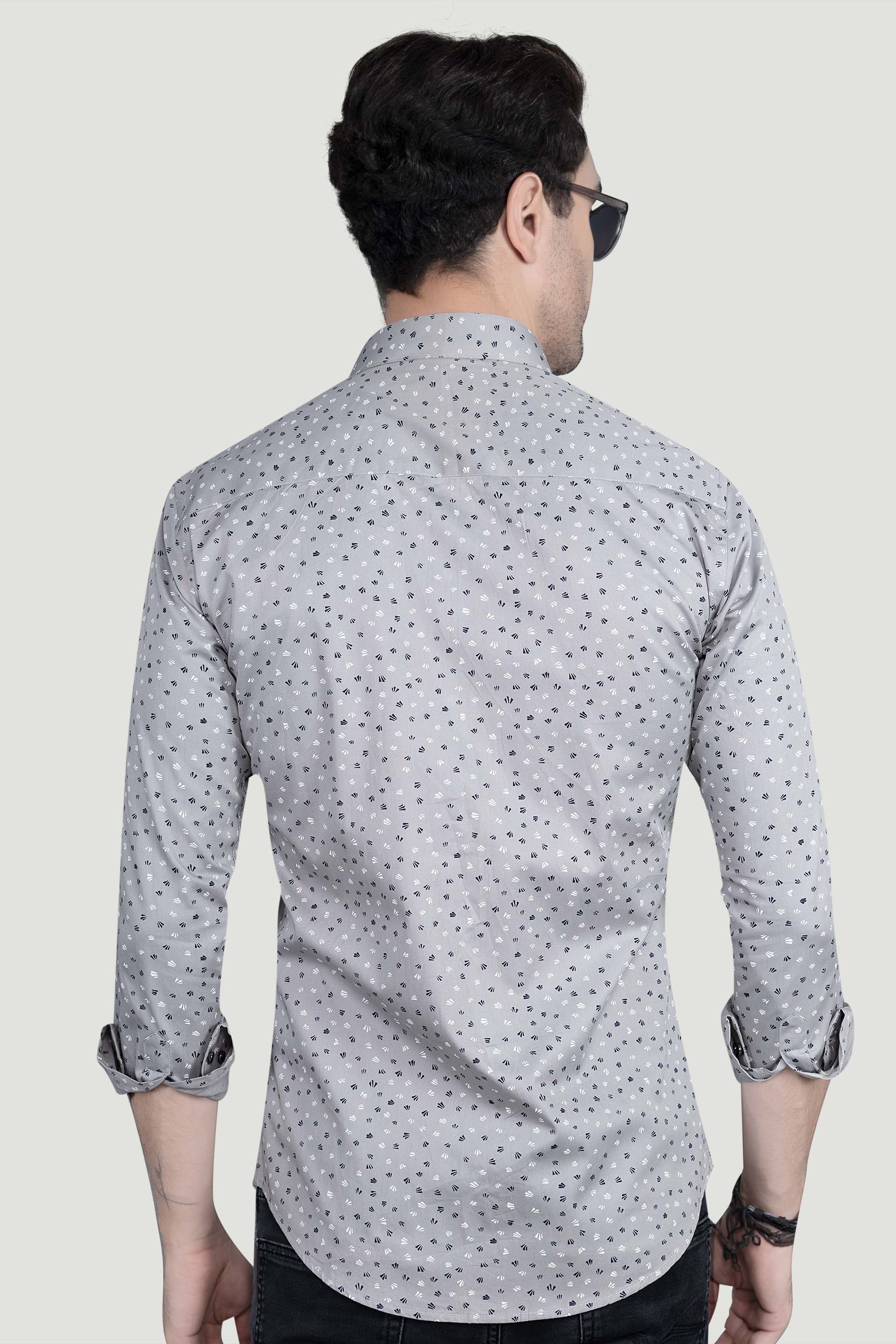 Albin Grey Cotton Printed Shirt