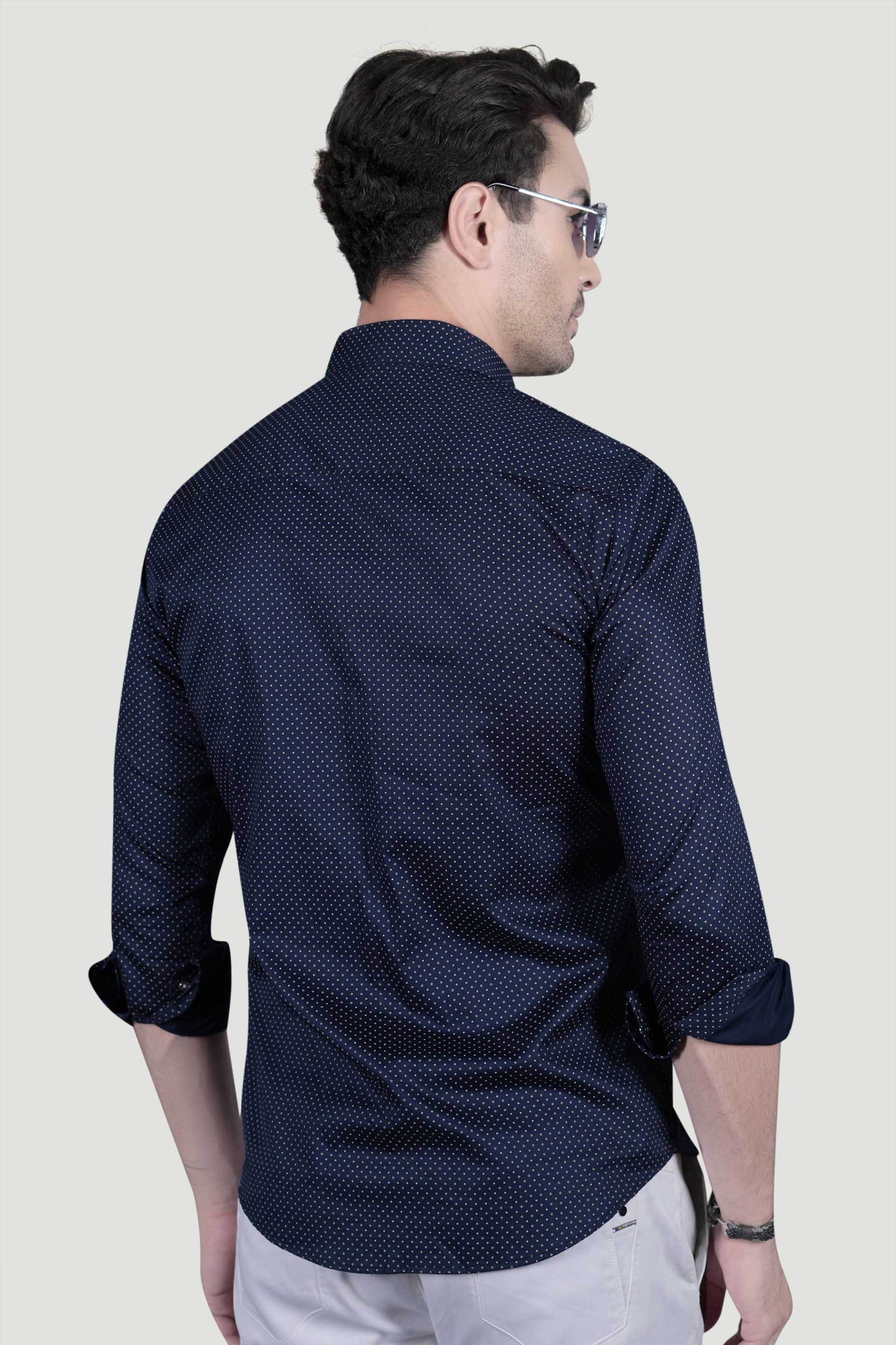 Danil Navy Blue Cotton Printed Shirt