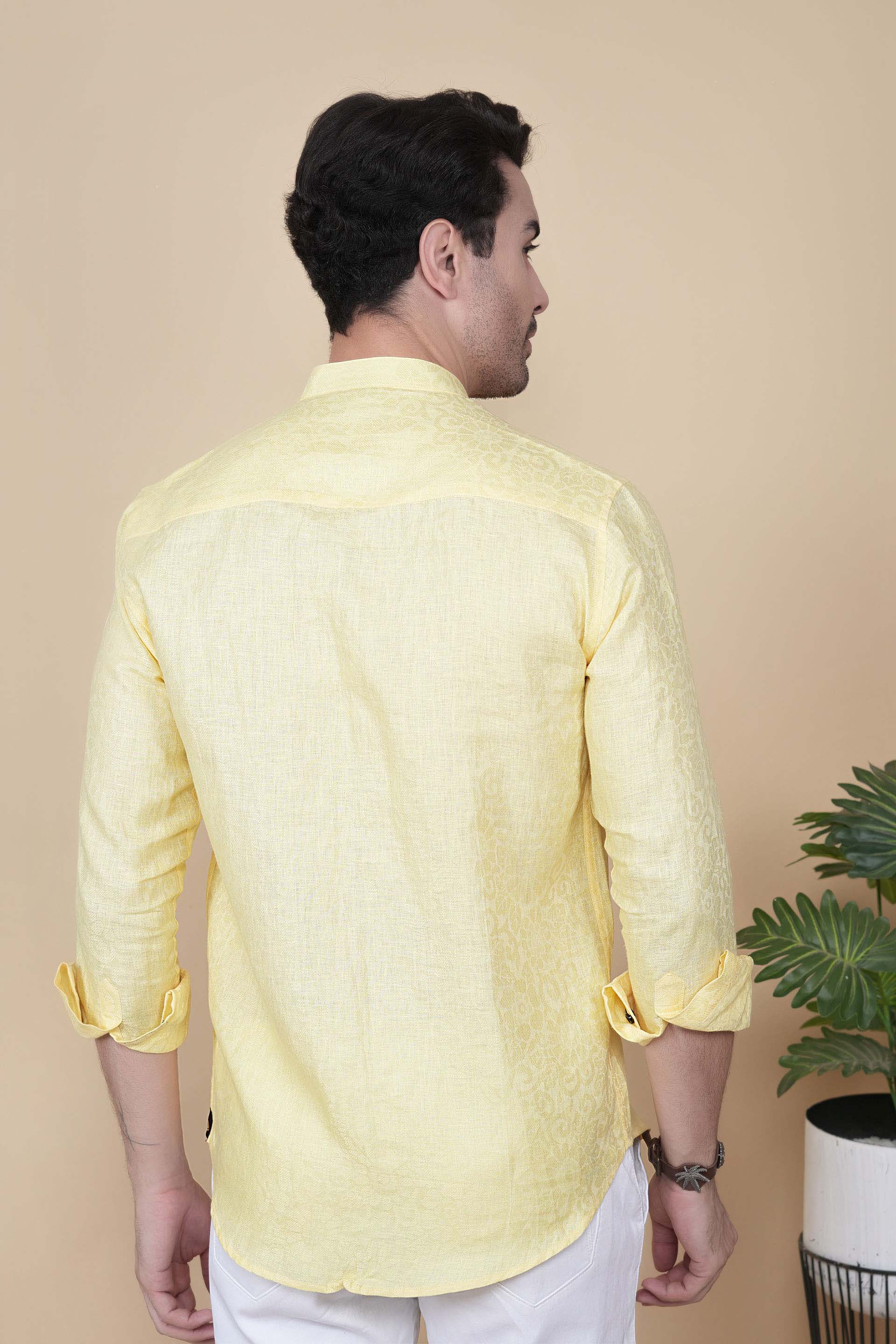 Oliver Yellow Linen Solid Shirt