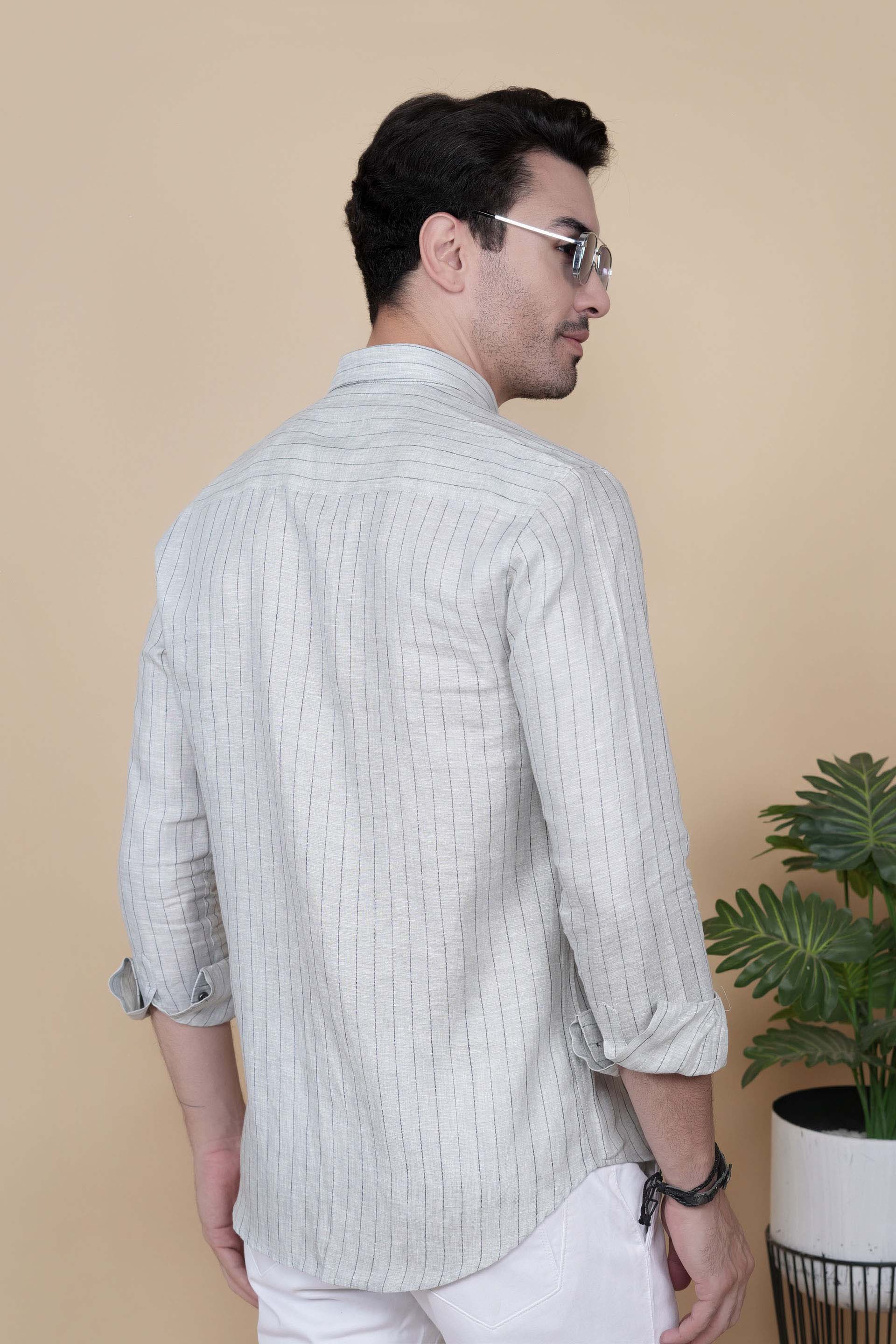 Fabian Grey Linen Striped Shirt