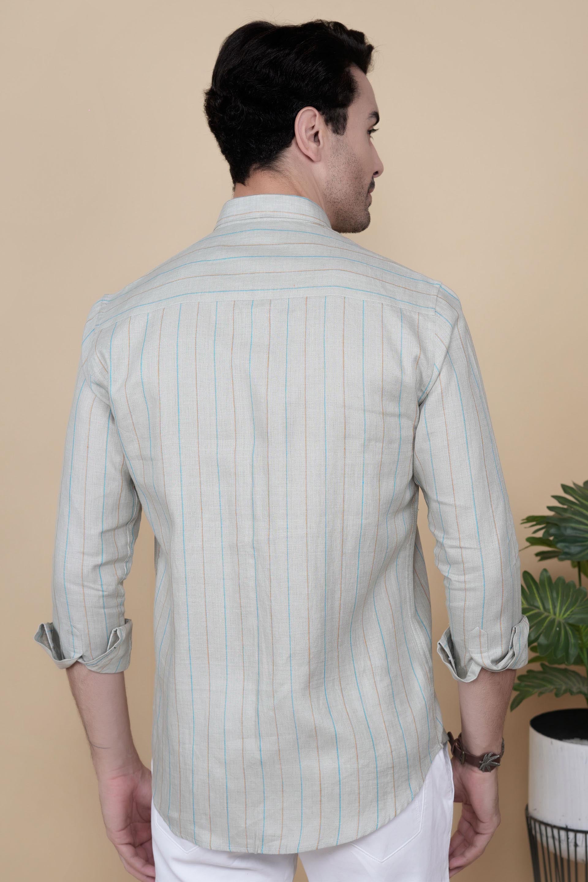 Ilya Grey Linen Striped Shirt
