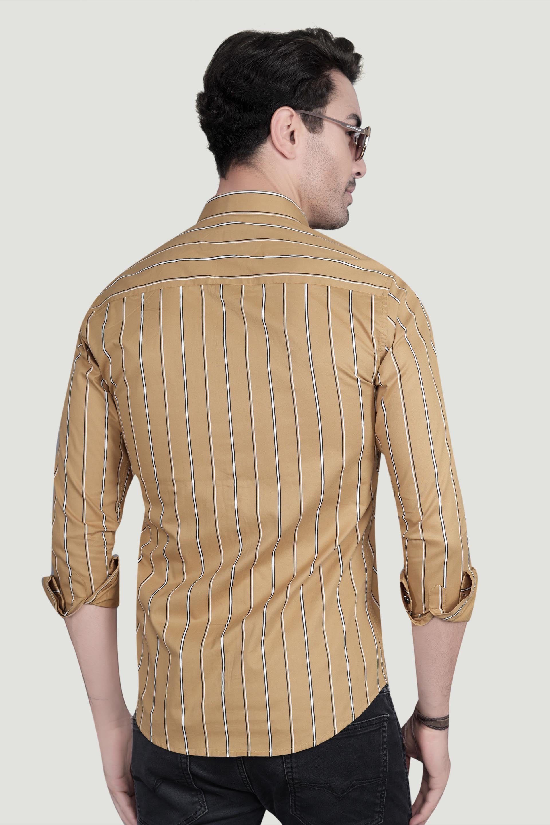 Pastel Orange Cotton Striped Shirt