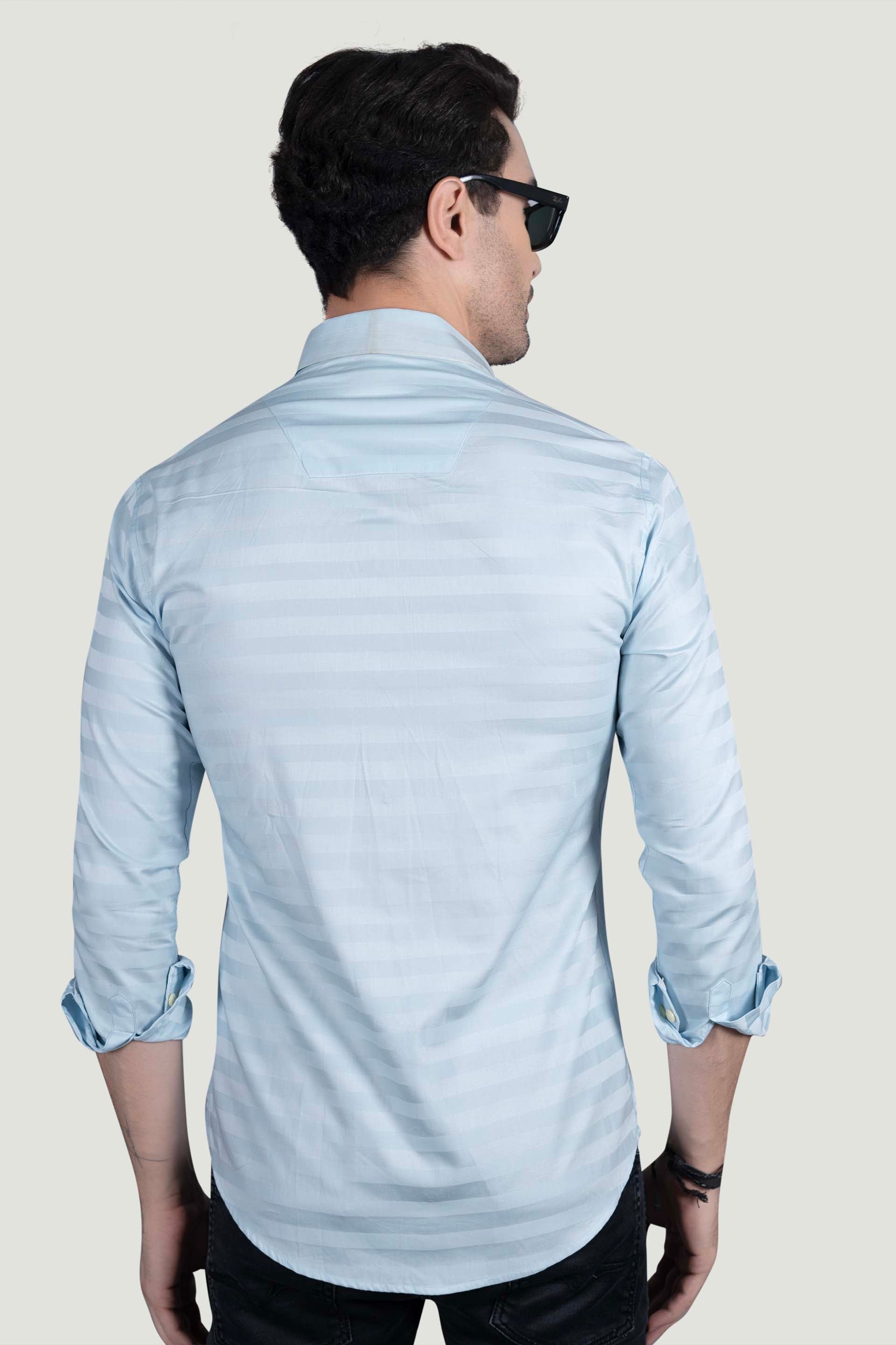 Alaric Light Blue Cotton Striped Shirt