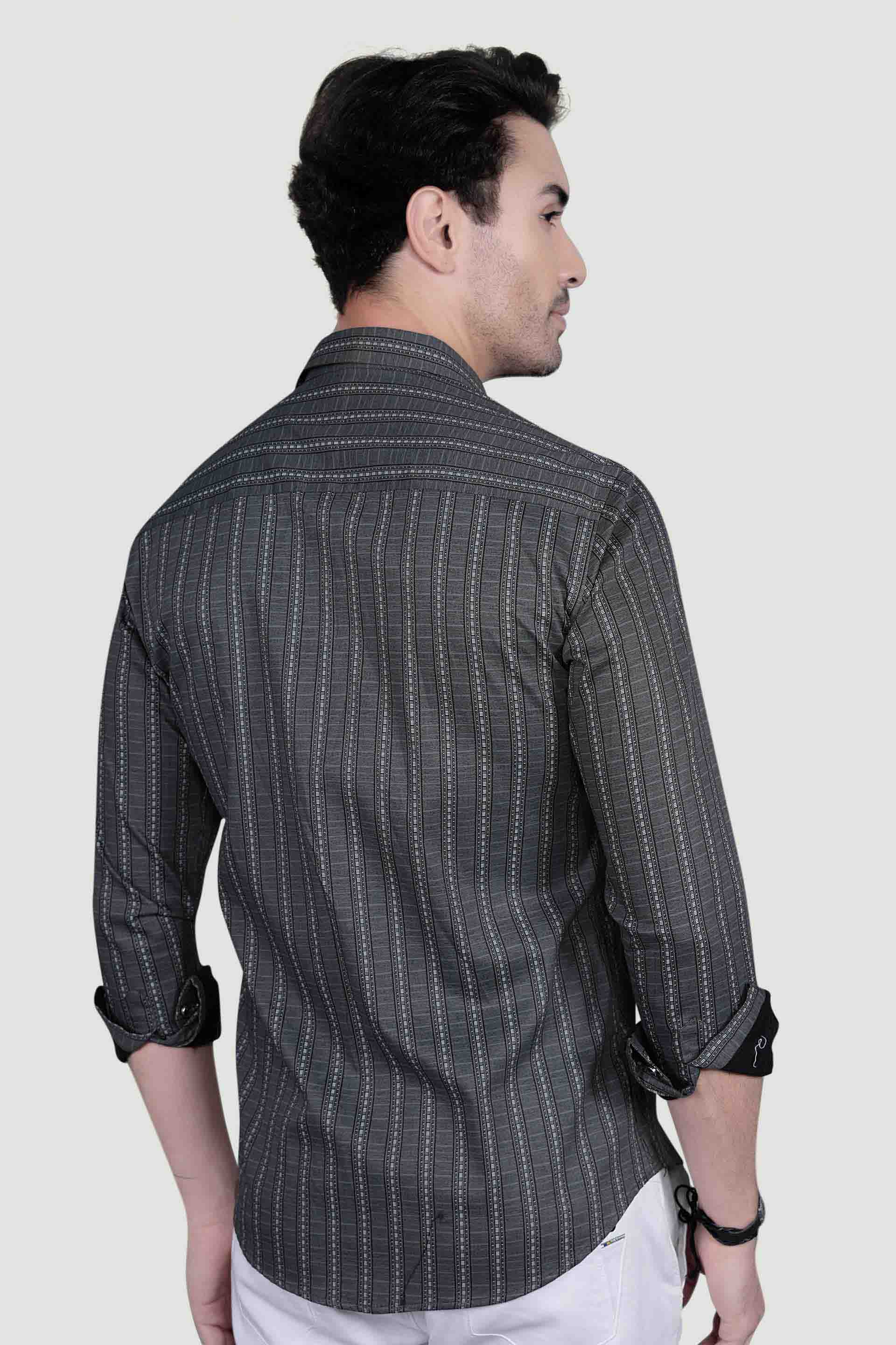 Marcello Grey Cotton Striped Shirt