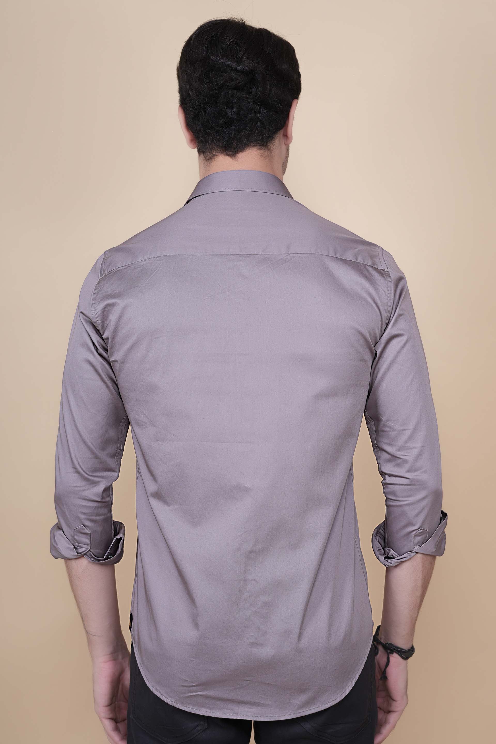 Dany Grey Cotton Solid Embroidery Shirt