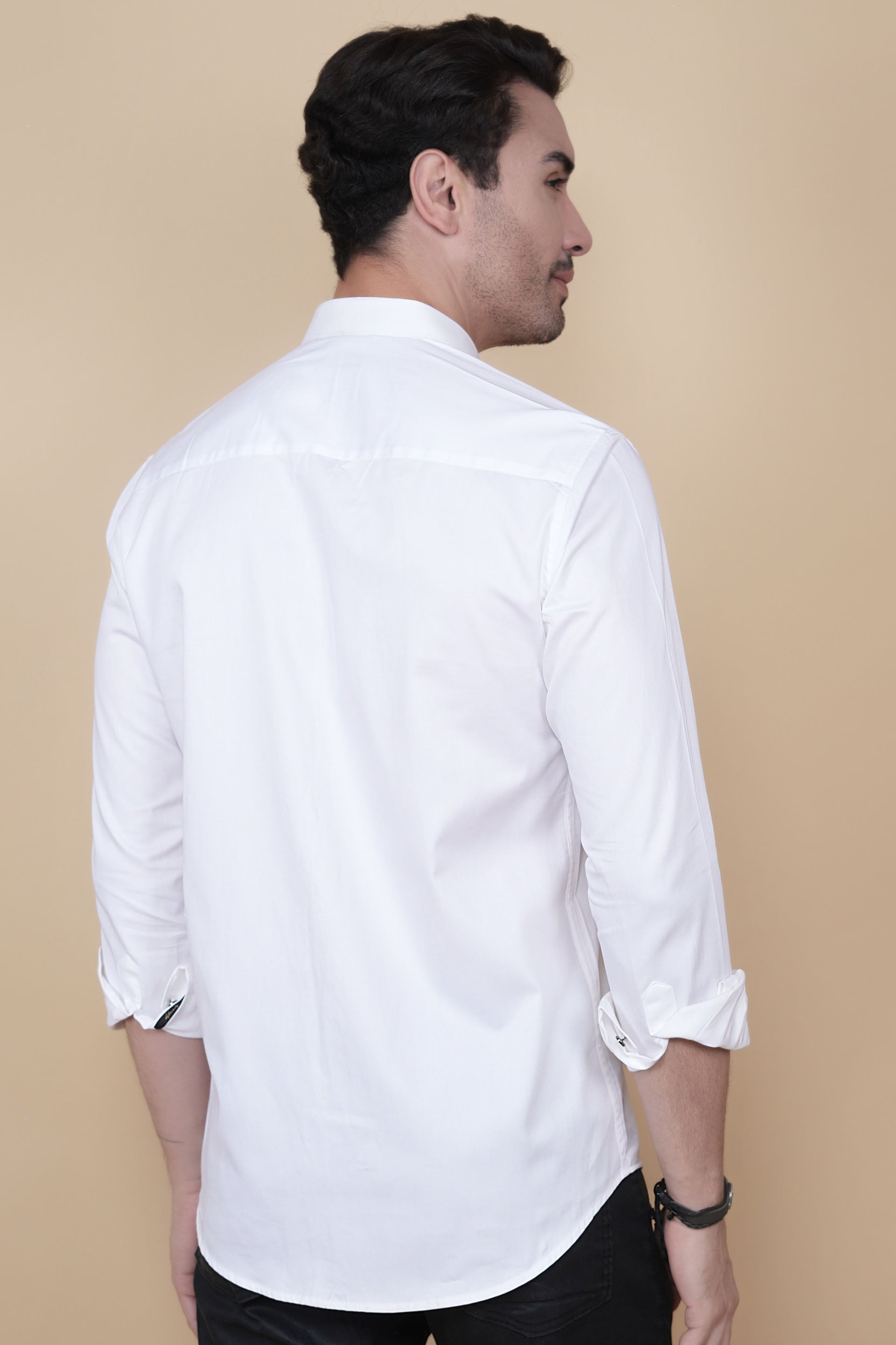 Wilhelm White Cotton Solid Shirt