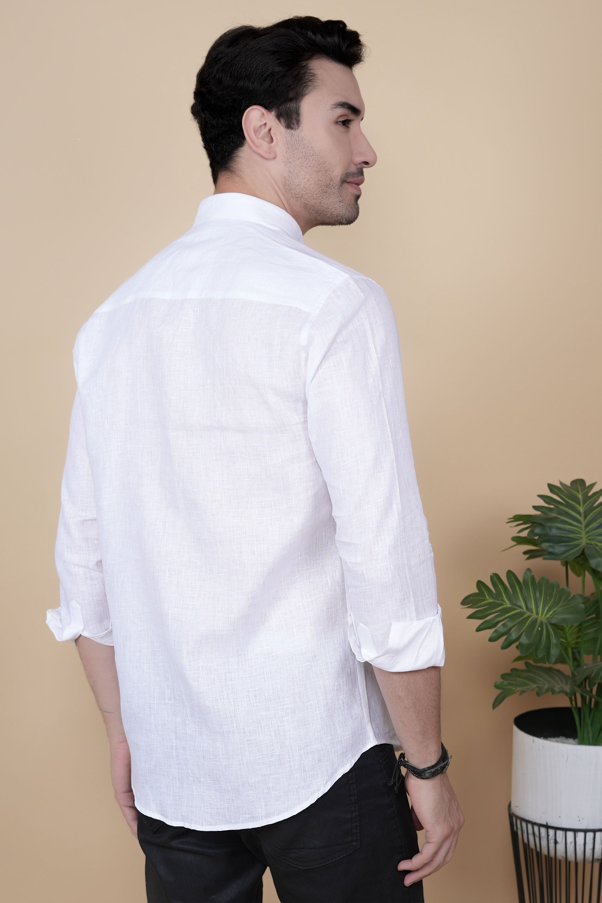 Kiril White Linen Solid Shirt