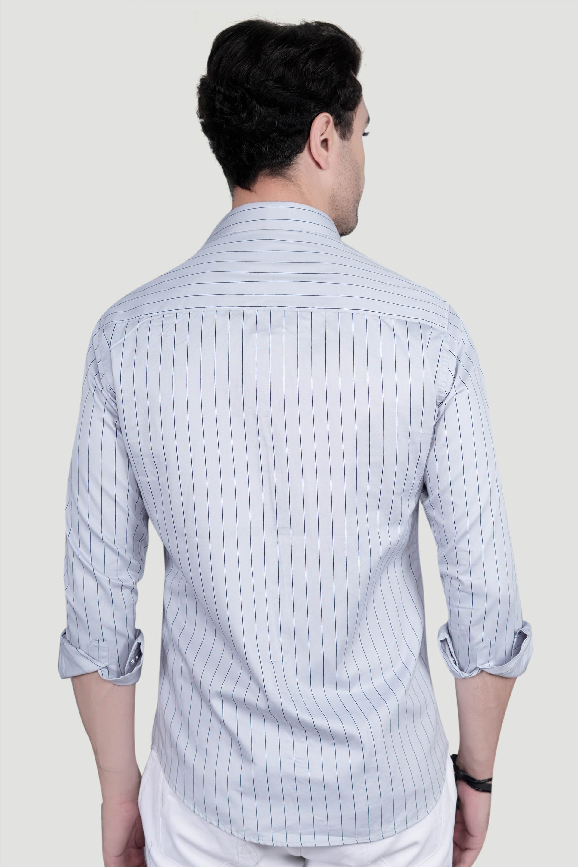 Noel Grey Cotton Striped Shirt
