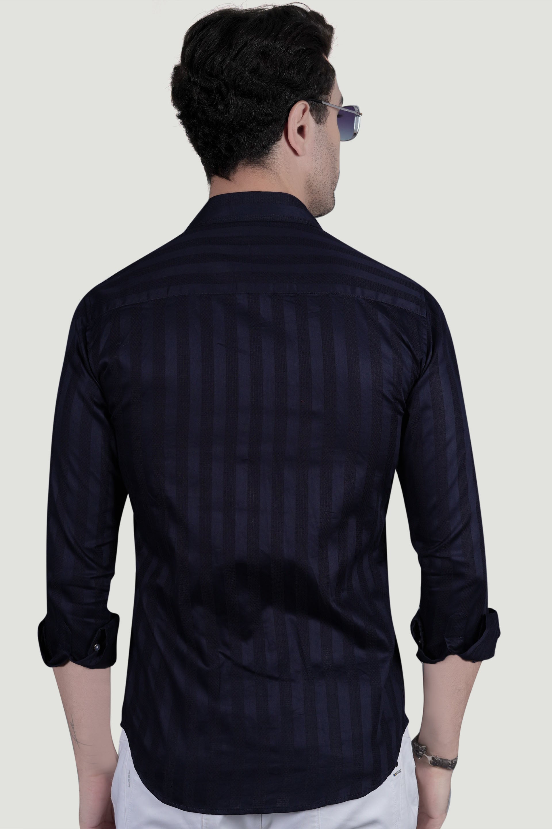 Bruno Navy Blue Cotton Striped Shirt