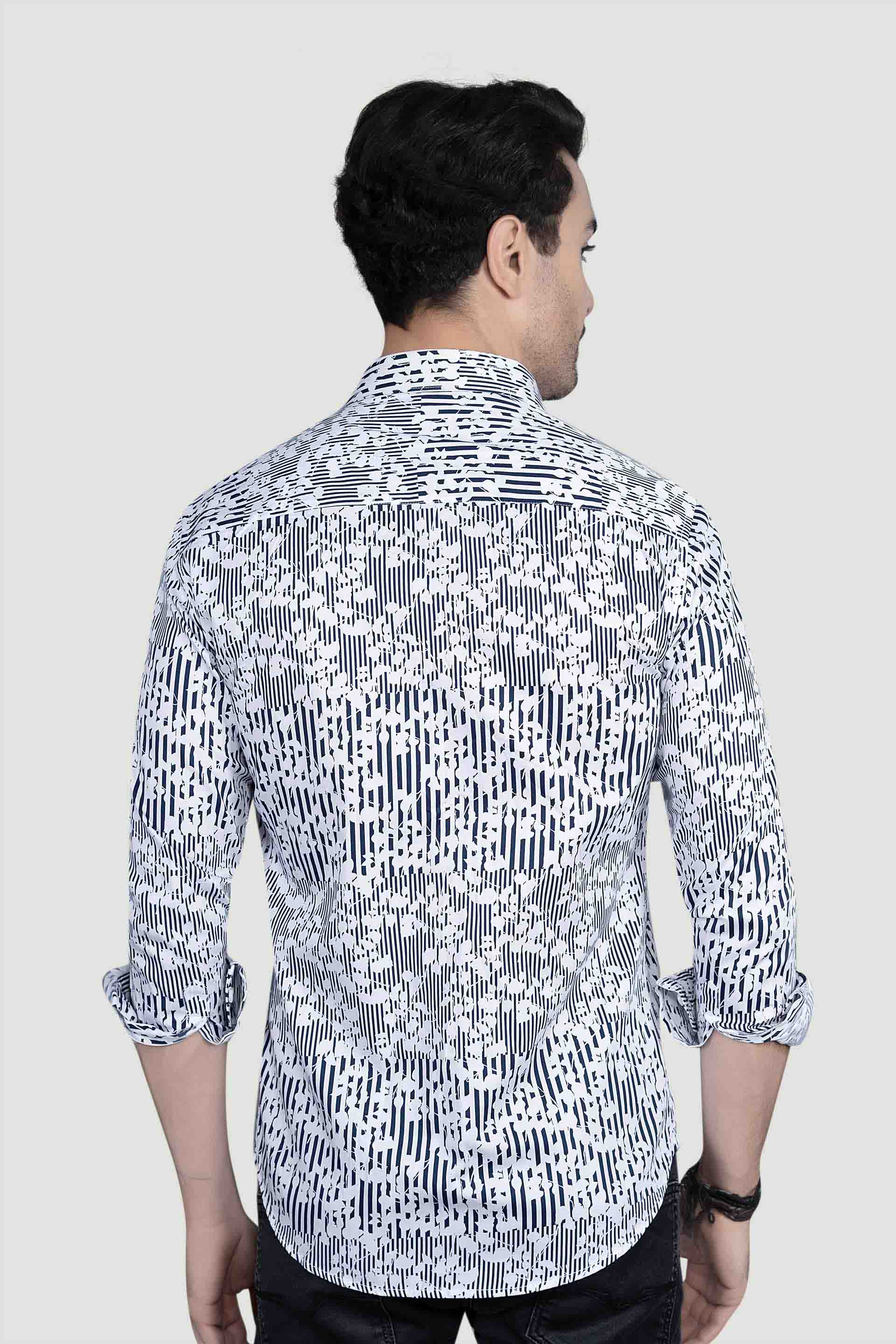 Maxim Blue Cotton Floral Printed Shirt