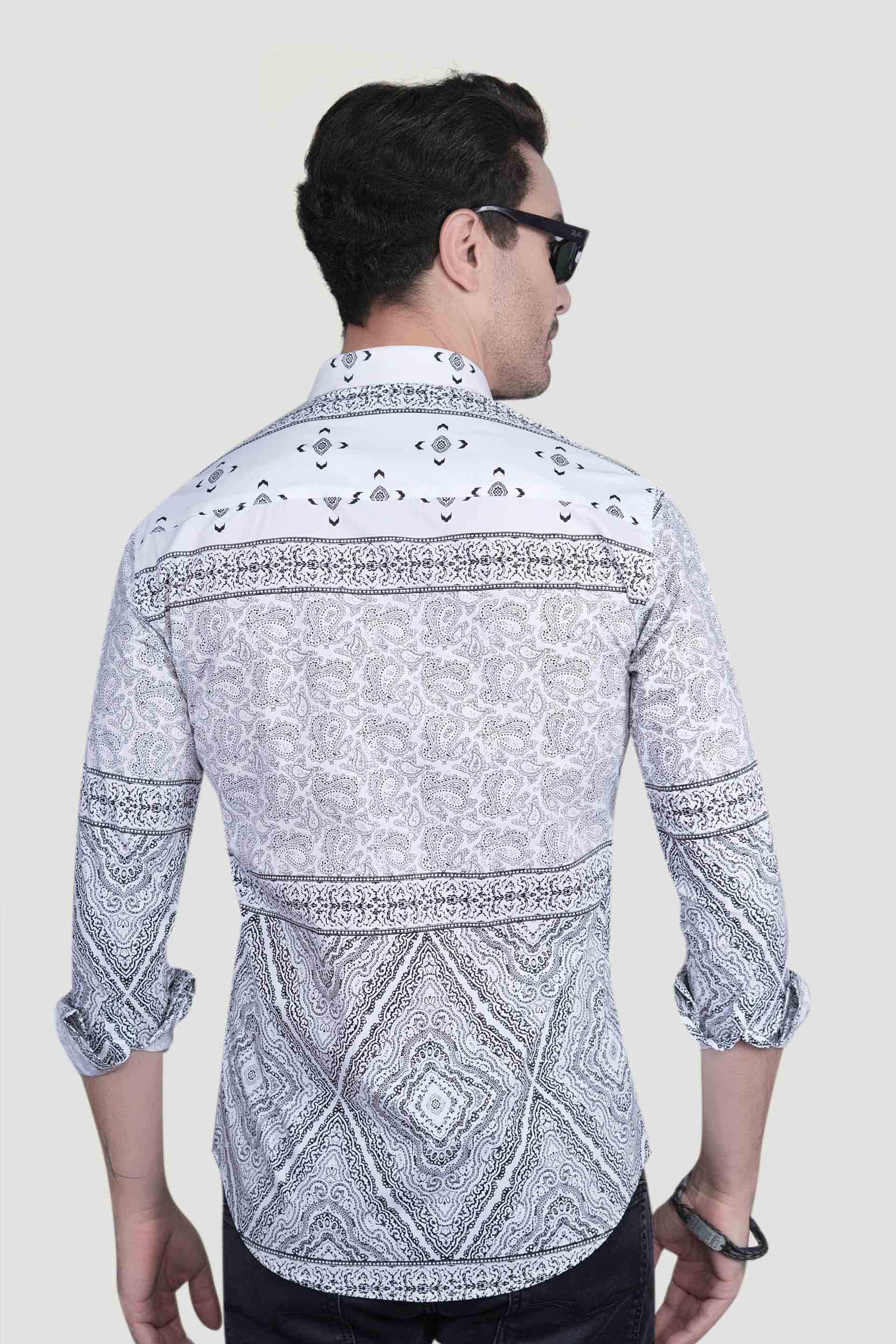 Tiberius White Cotton Printed Shirt
