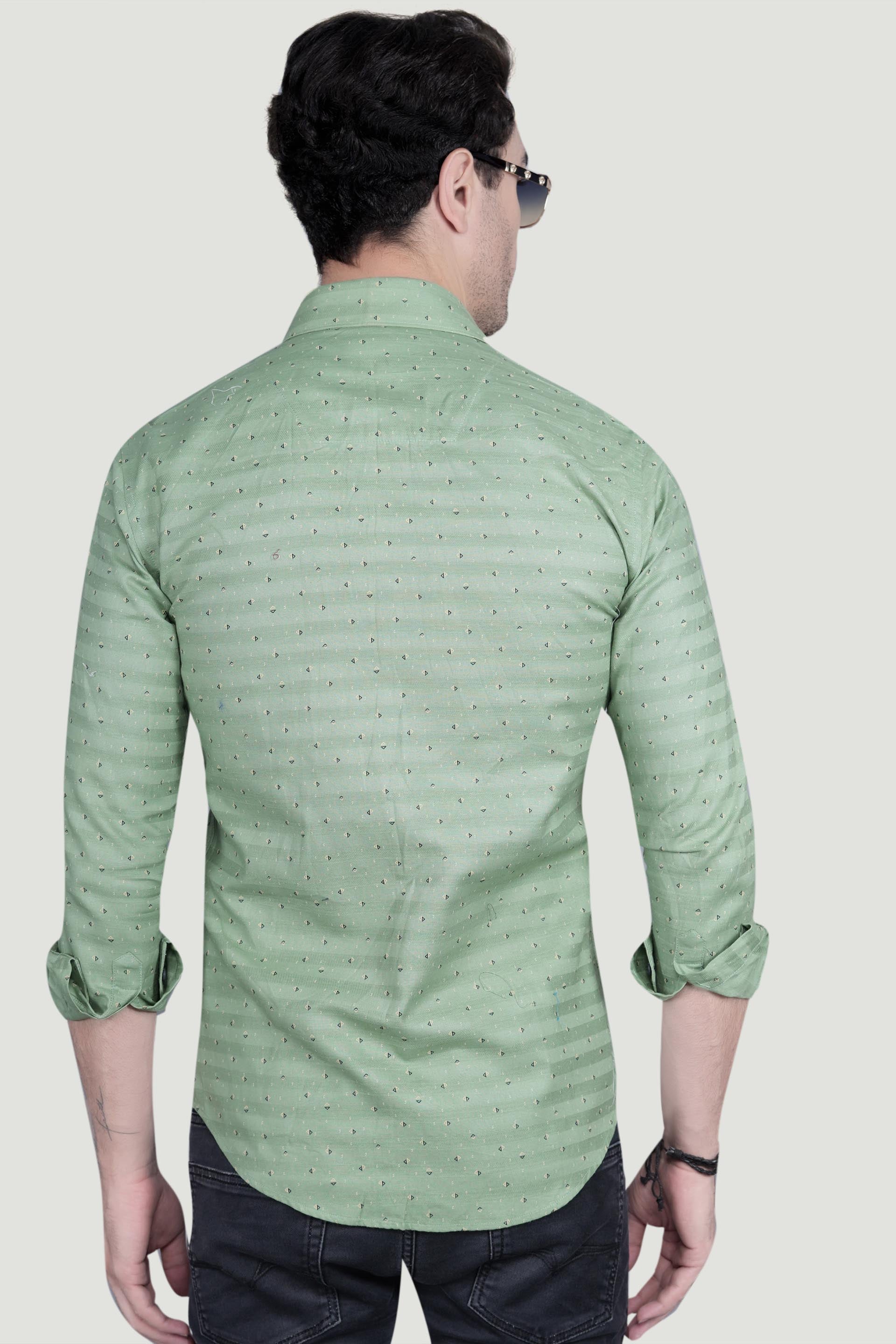 Xavier Green Cotton Striped Shirt