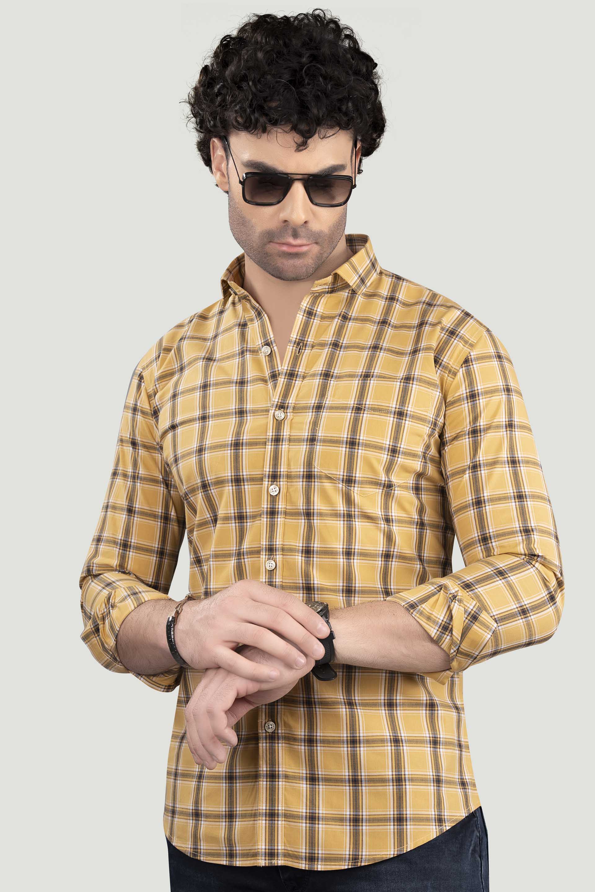 affordable-michail-yellow-cotton-check-shirt