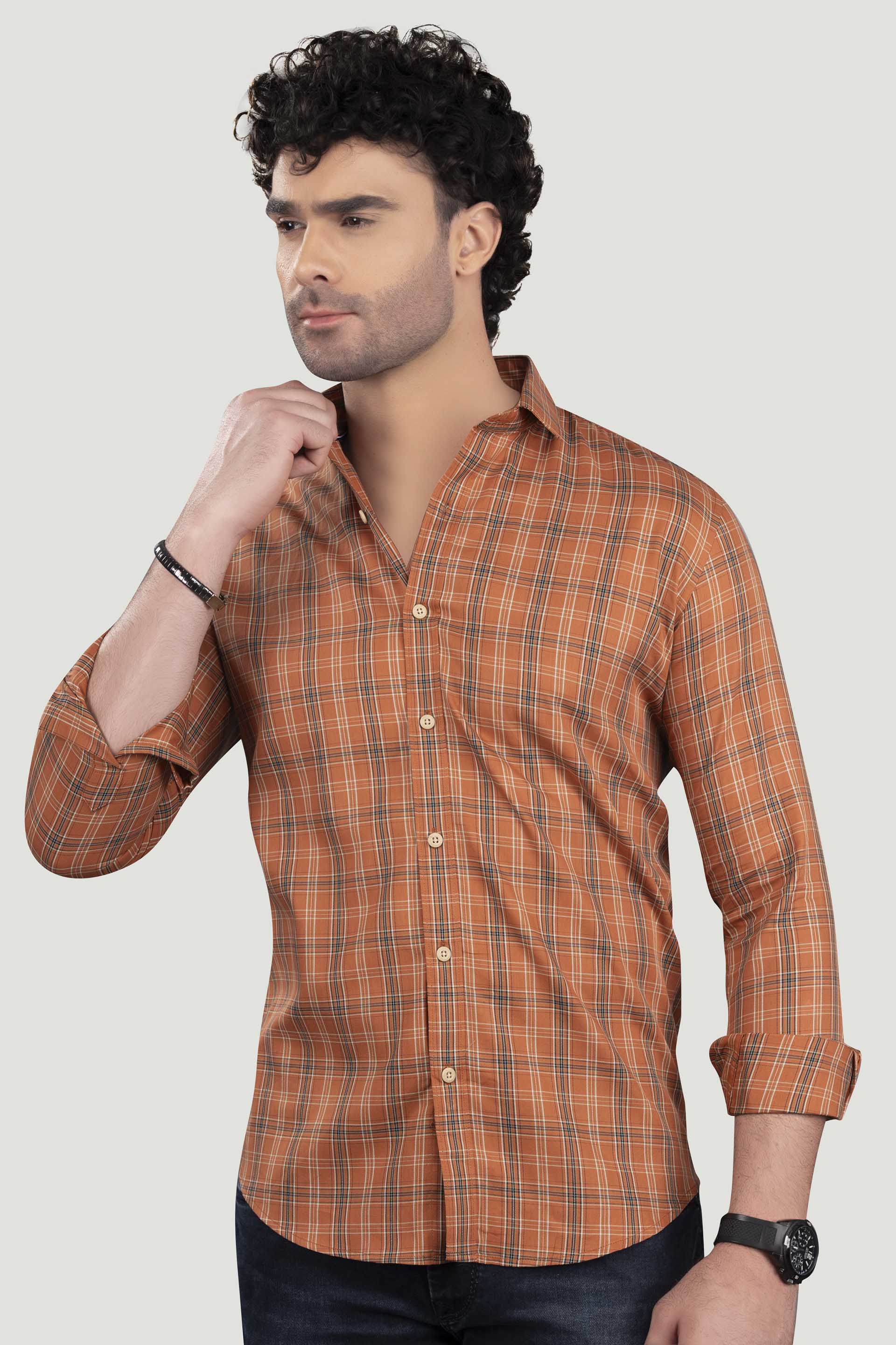 bold-tokyo-orange-cotton-check-shirt