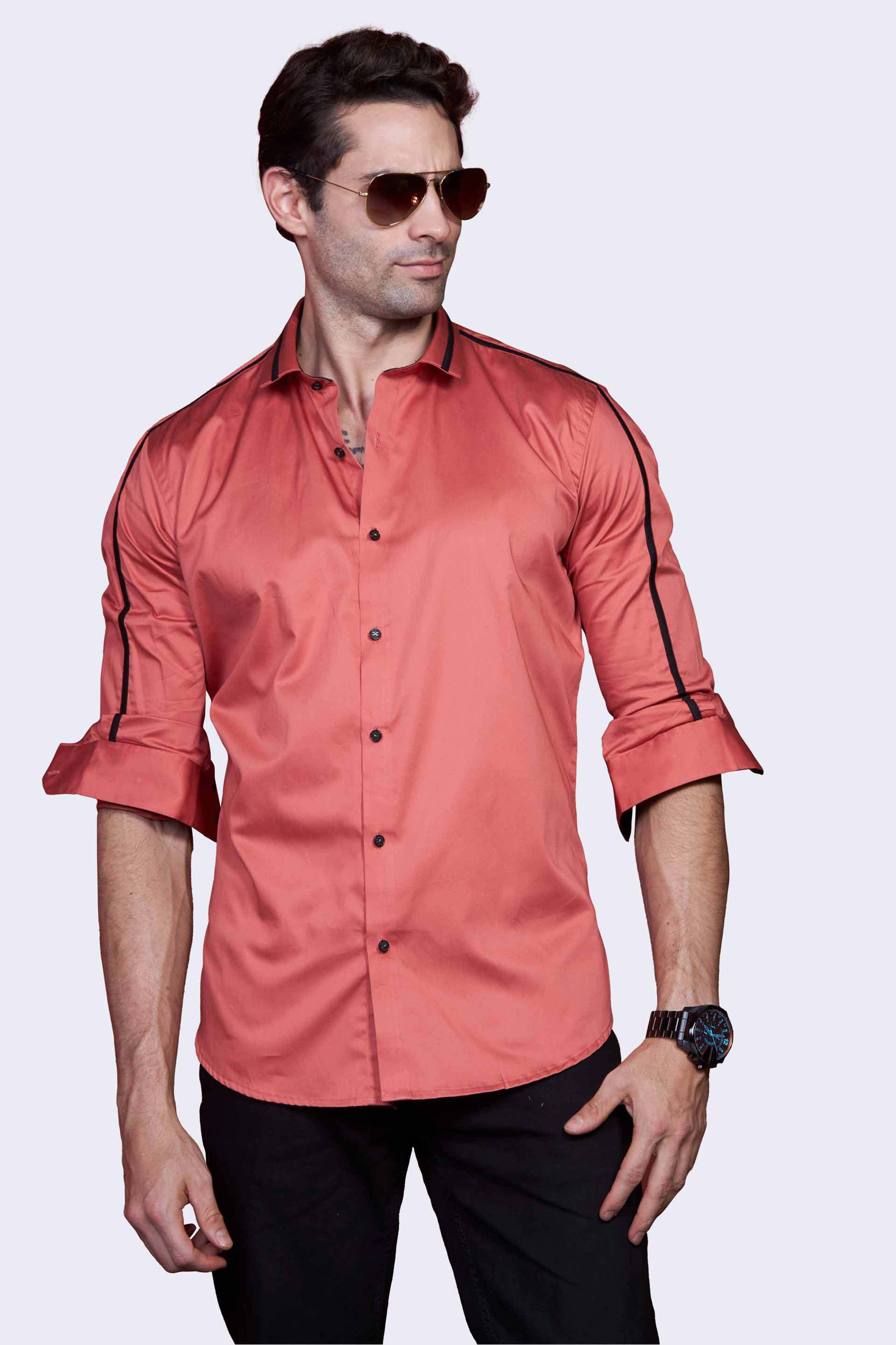 carrot-orange-solid-trim-party-wear-shirt