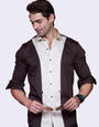 CURVED STRIPES BROWN PARTY WEAR SHIRT