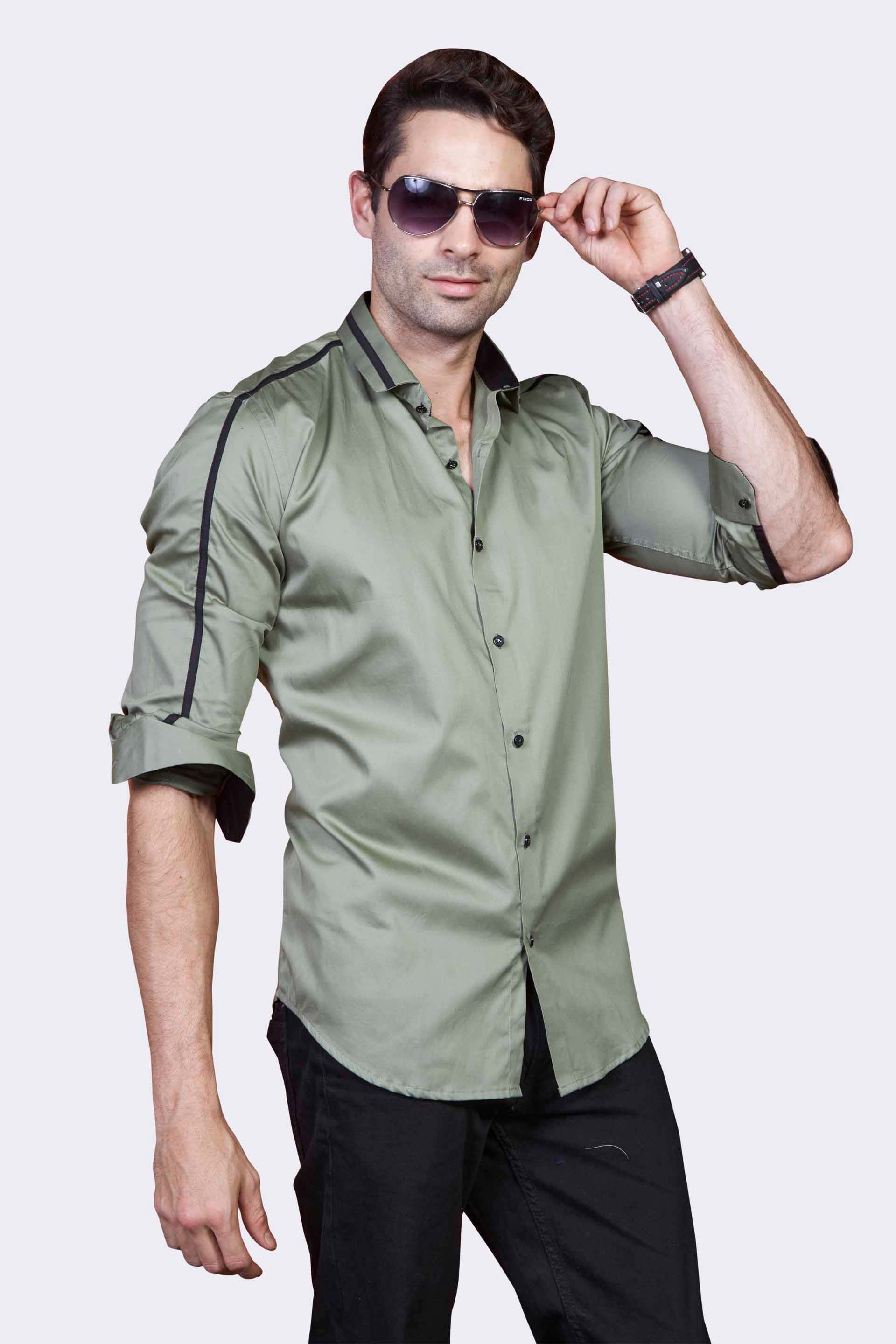 chic-forest-bottle-green-solid-trim-party-wear-shirt