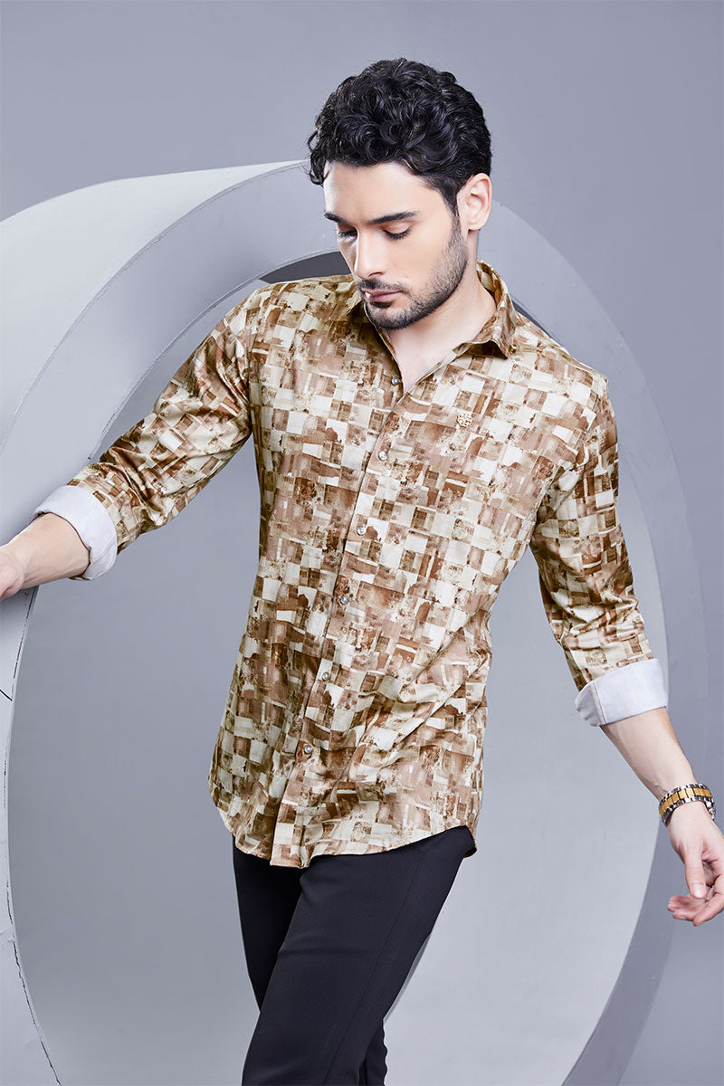 chic-franz-cream-checkered-abstract-printed-shirt