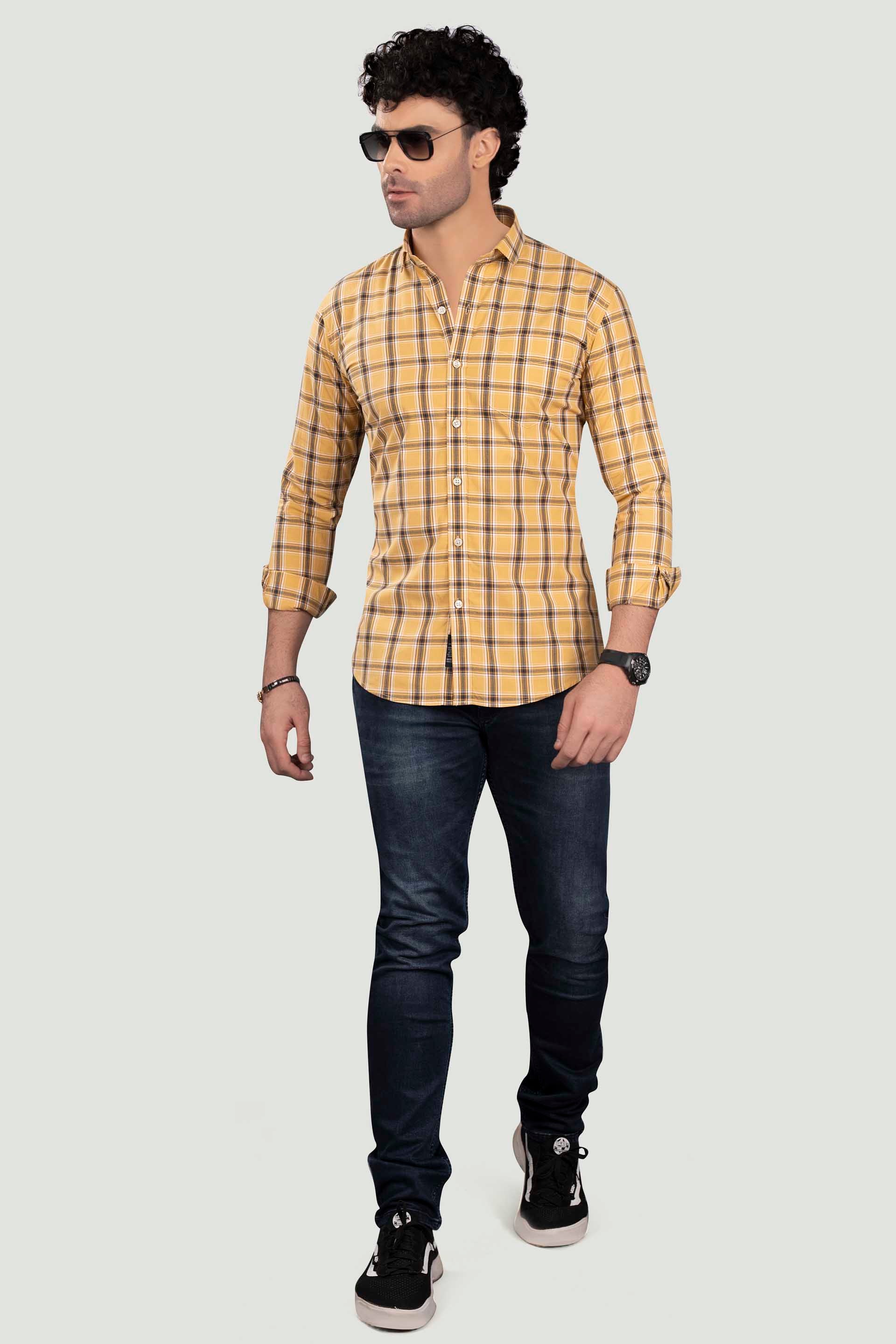 chic-michail-yellow-cotton-check-shirt