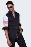 chic-tricolor-sleeves-black-party-wear-shirt