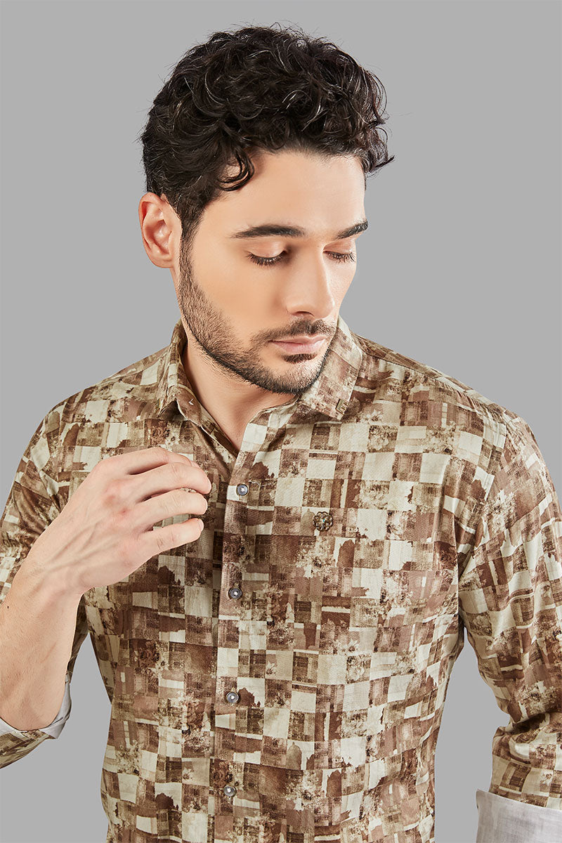 classy-franz-cream-checkered-abstract-printed-shirt