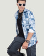 DOUBLE POCKET HENRY BLUE OVERSHIRT PRINTED SHIRT