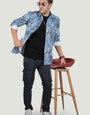 DOUBLE POCKET JAMES BLUE OVERSHIRT PRINTED SHIRT
