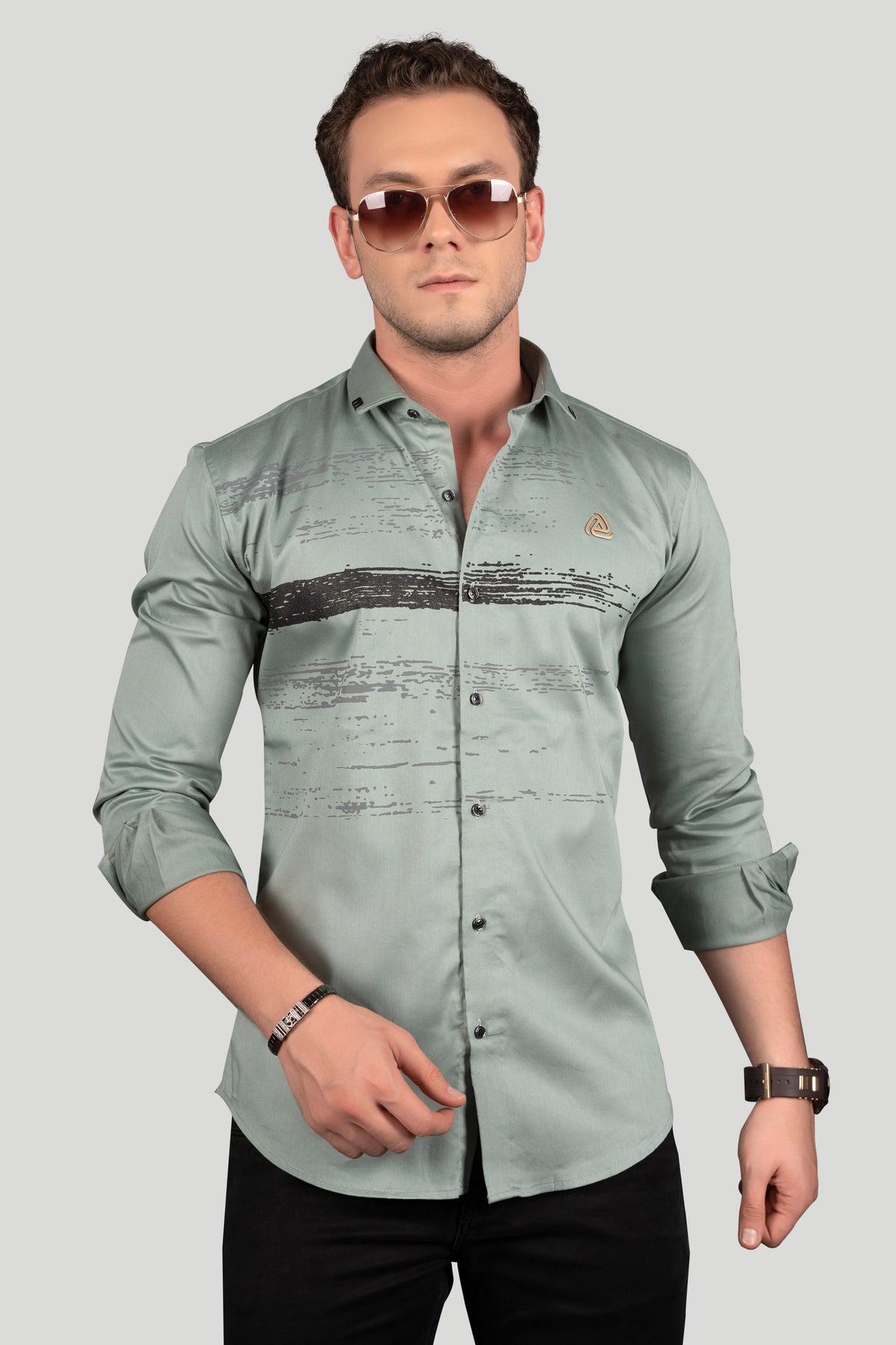 DOUGLAS BOTTLE GREEN  DESIGNER SHIRT