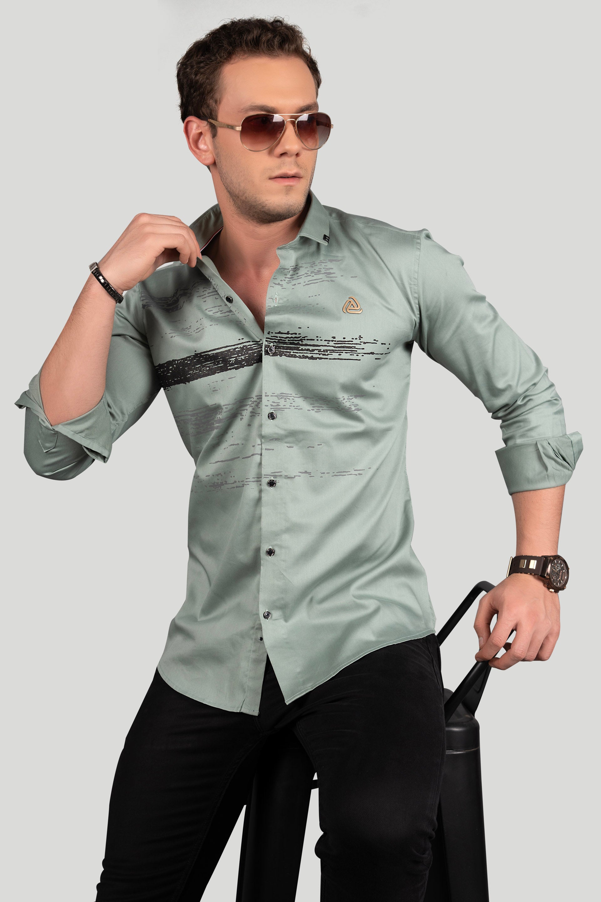 DOUGLAS BOTTLE GREEN  DESIGNER SHIRT